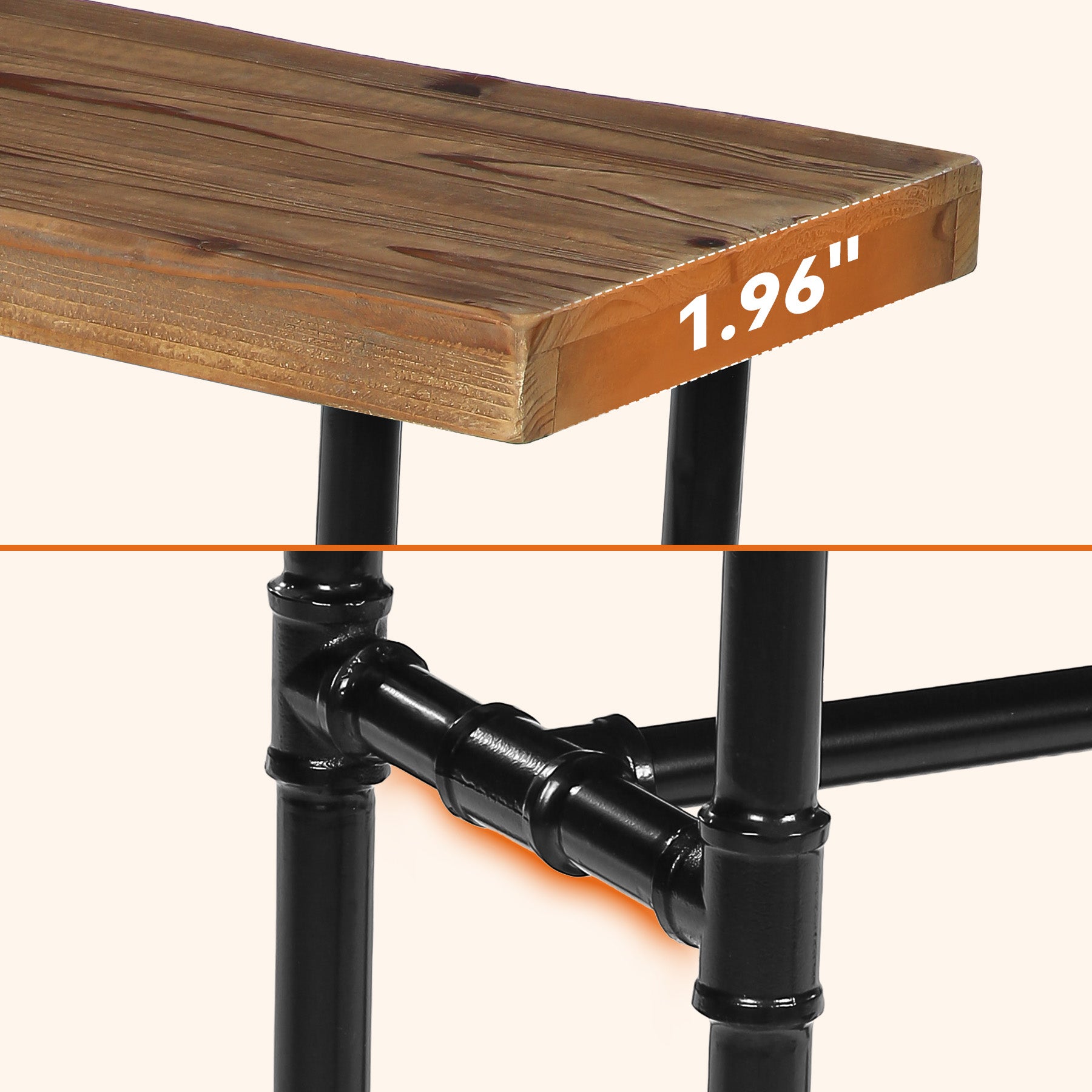 63" Solid Wood Console Table, Narrow Entryway Table with 2-Tier Storage & Metal Pipe Frame