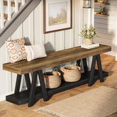 59.05" Entryway Bench with Shoe Storage, 2-Tier End of Bed Bench with Shelves 3