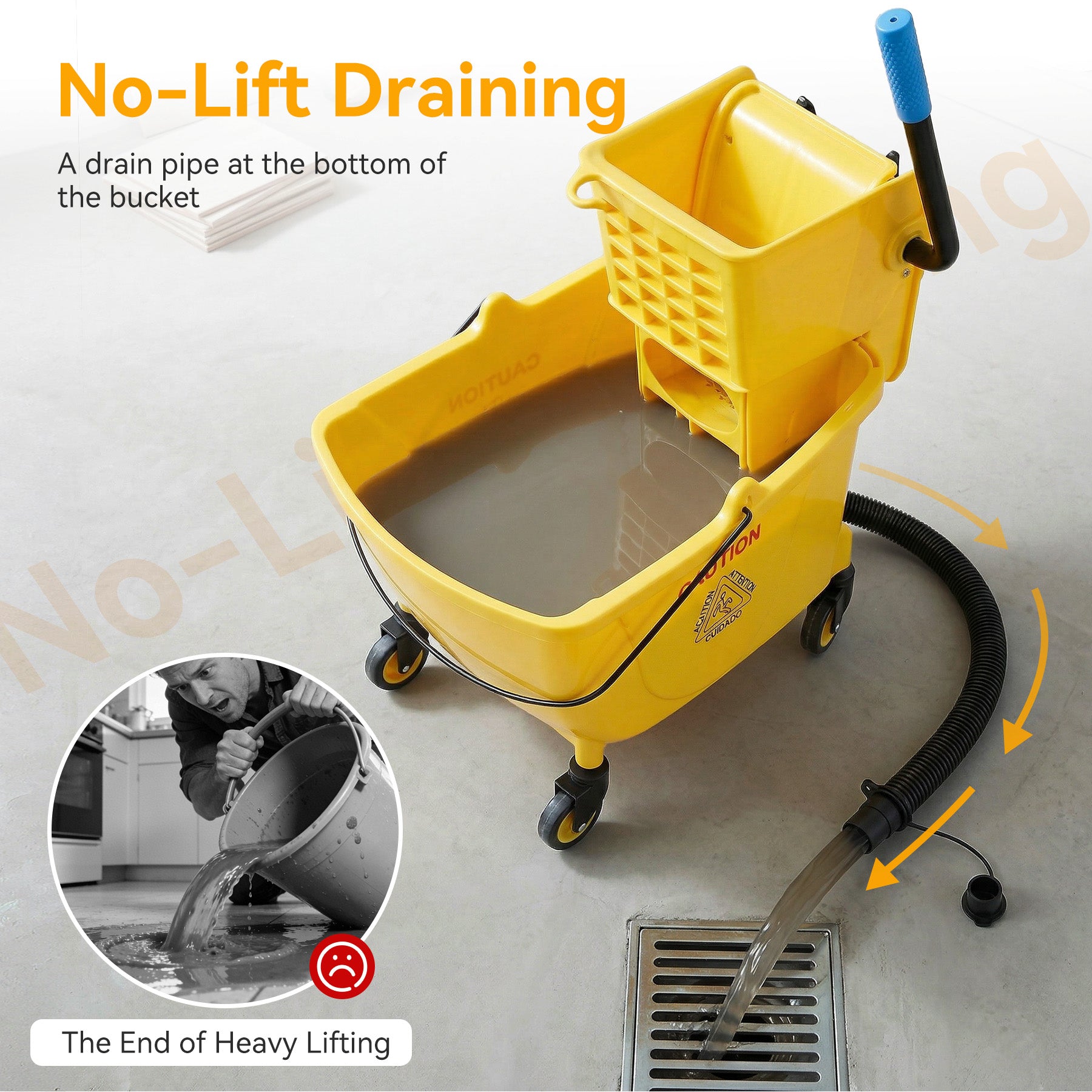 38 Qt Commercial Mop Bucket Set with Wringer, String Mop, Mop Head Refill, Gloves & Caution Sign