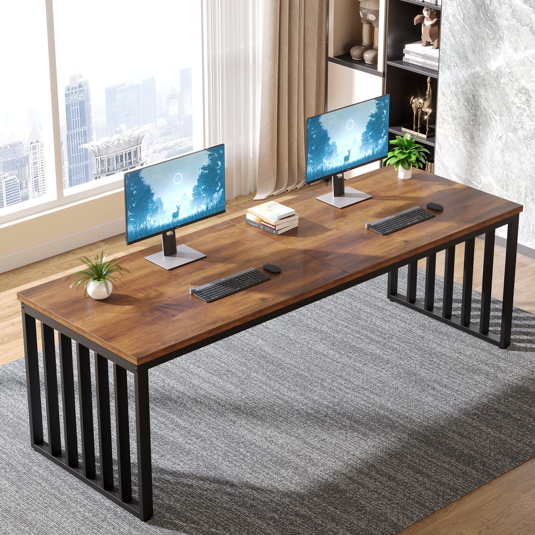 78.74" Two-Person Desk, Double Computer Desk with Metal Frame for Home Office