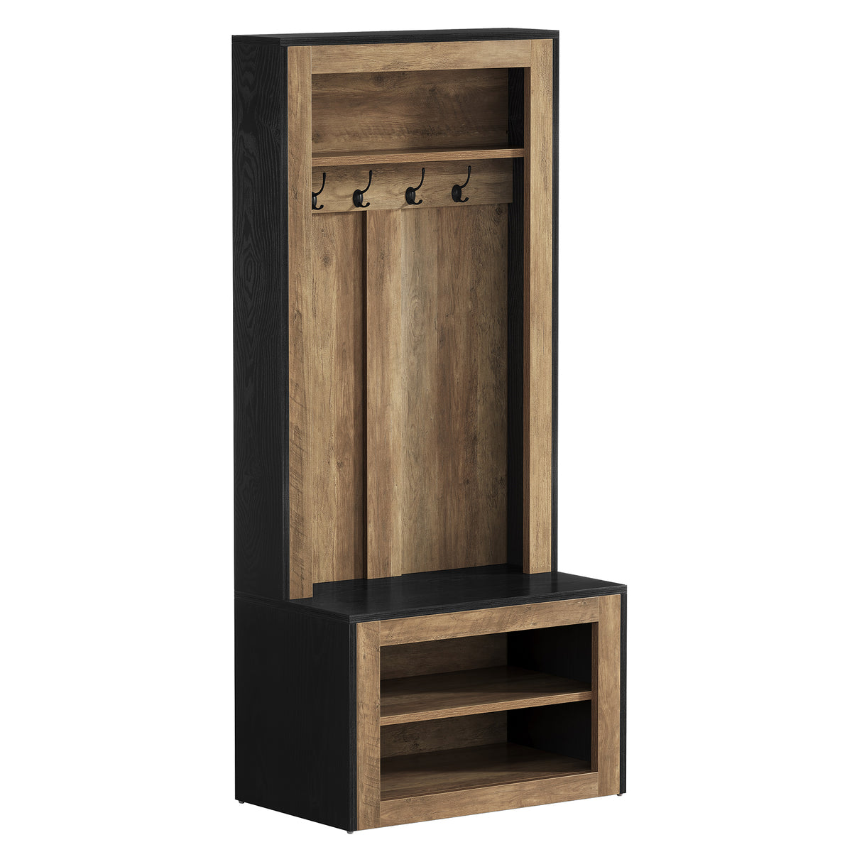 70.8" Tall Farmhouse Hall Tree with Shoe Bench & 4 Hooks, 4-in-1 Entryway Coat Rack Organizer
