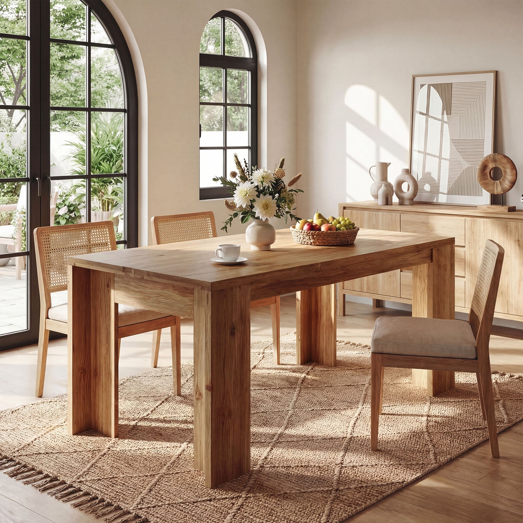Tribesigns 63" Solid Wood Dining Table, Farmhouse Kitchen Table for Home