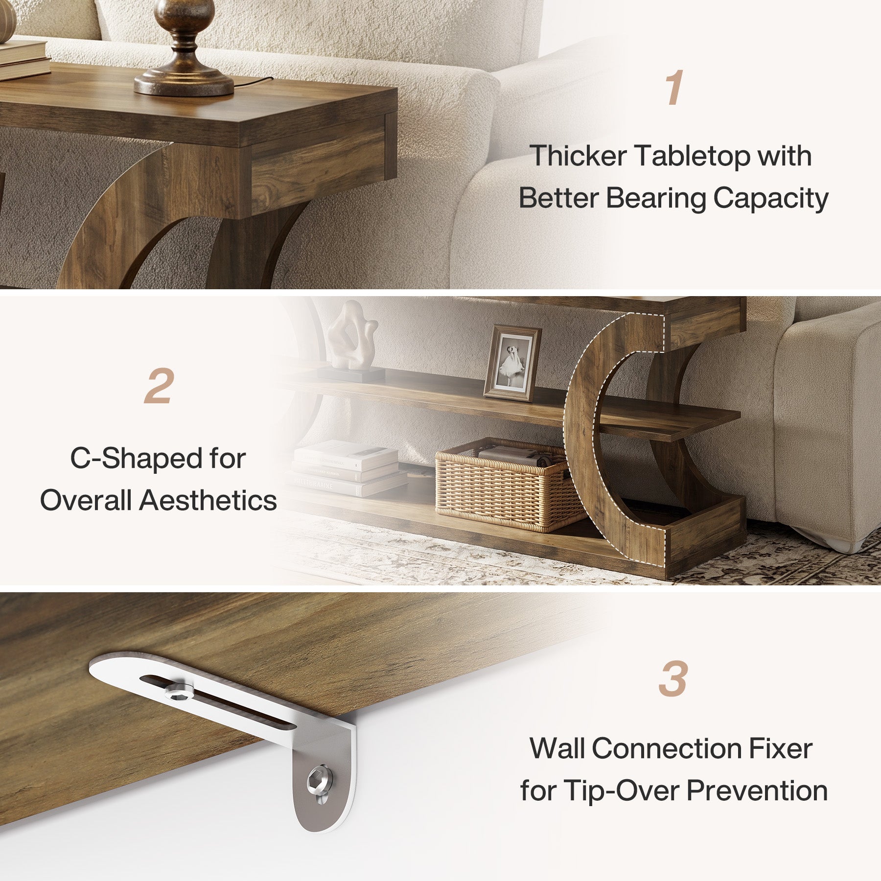 3-Tier Console Table, 63" Farmhouse Entryway Sofa Table for Hallway