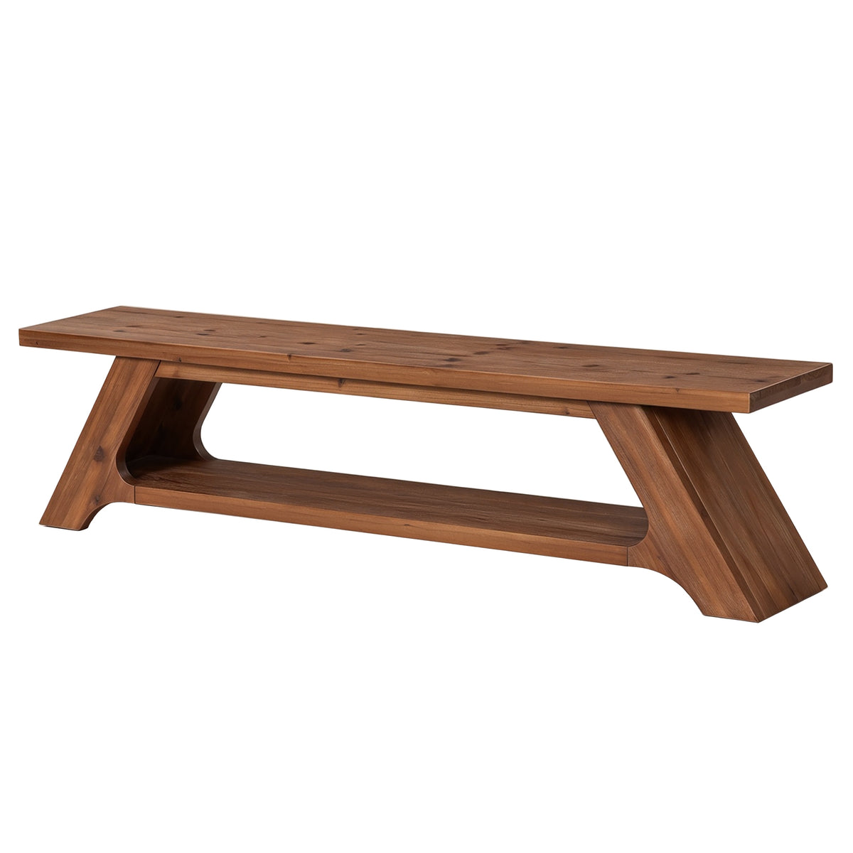 71" Solid Wood Entryway Bench, Farmhouse Shoe Bench with 2-Tier Shelf  for Hallway