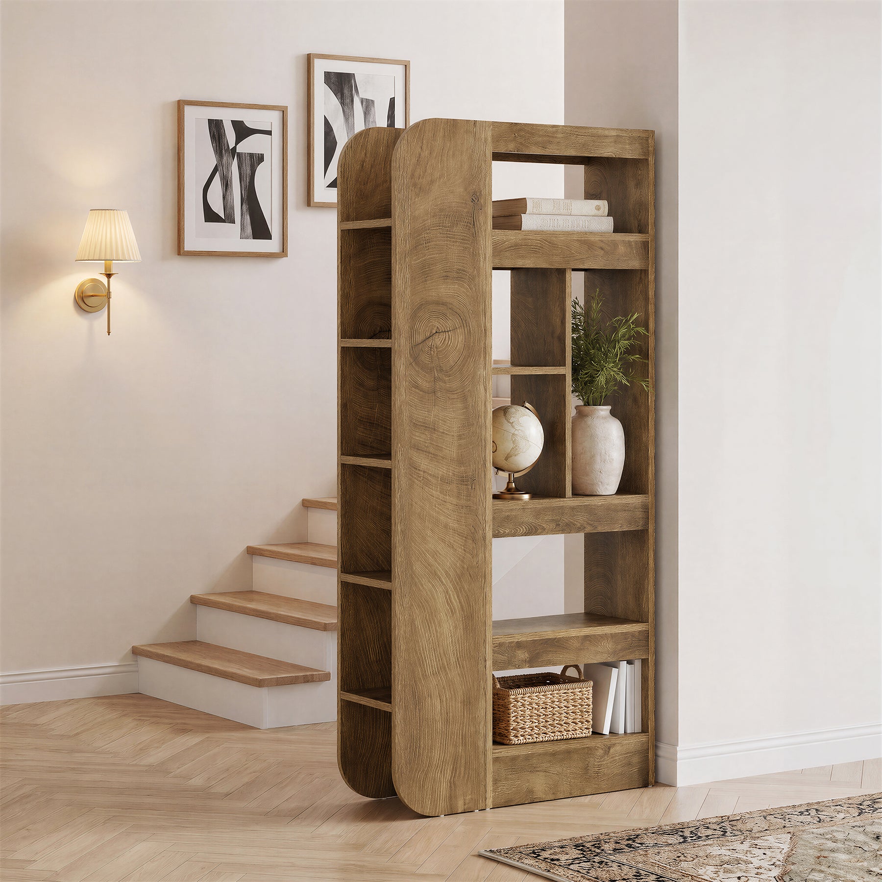 71" Room Divider with Open Storage Shelves, Freestanding Wall Partition for Living Room