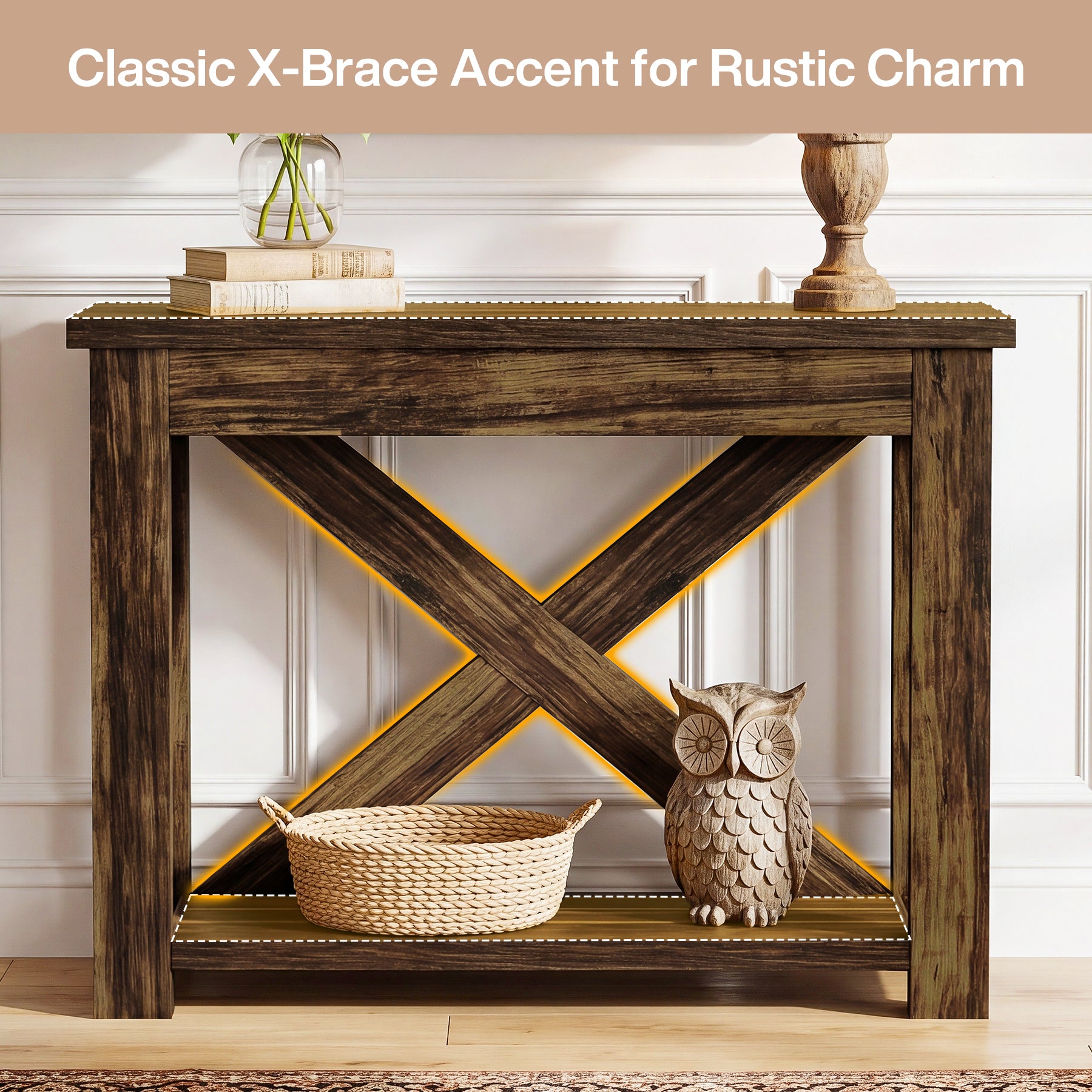 41.3" Farmhouse Console Table, 2-Tier Narrow Sofa Table for Entryway, Living Room