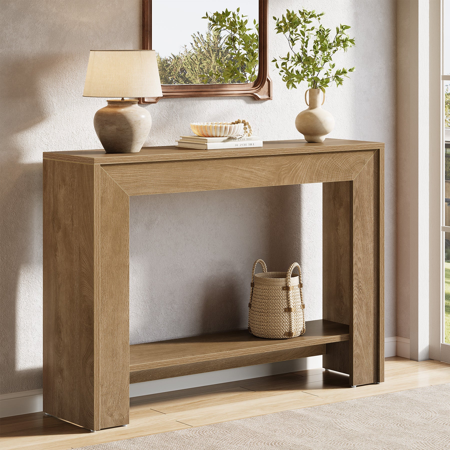 41.3" Console Table, Farmhouse Sofa Entryway Table with 2-Tier Open Storage