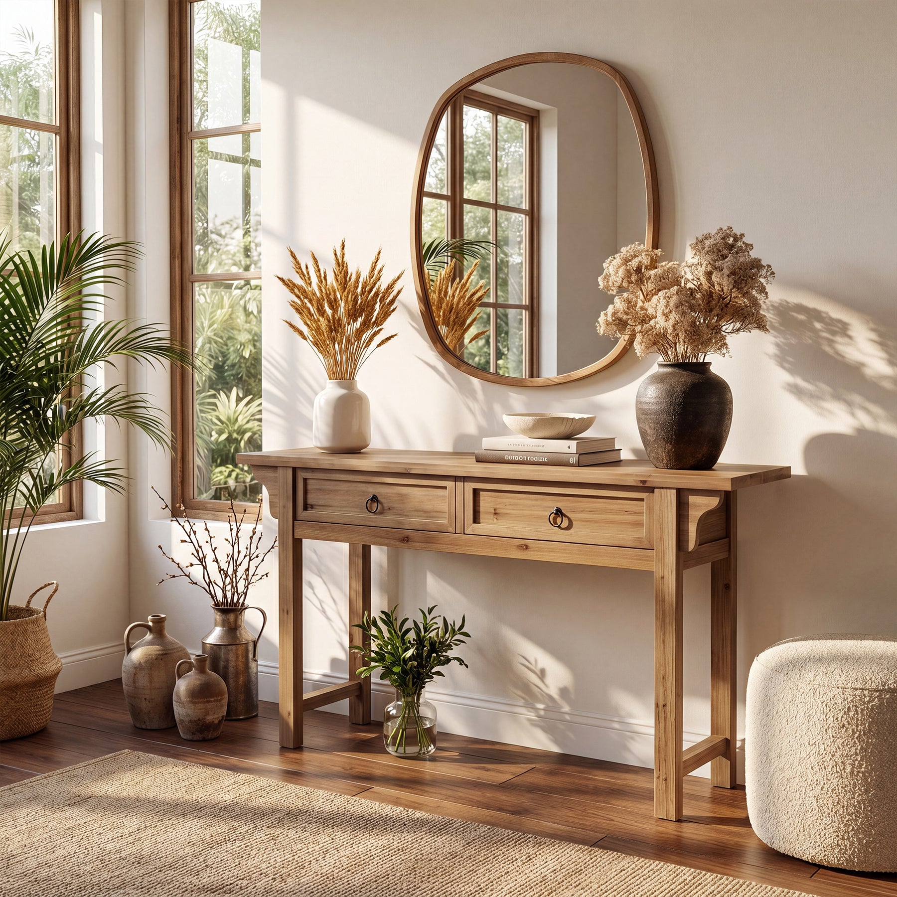 63" Solid Wood Console Table, Farmhouse Sofa Table Entryway Table with 2 Storage Drawers