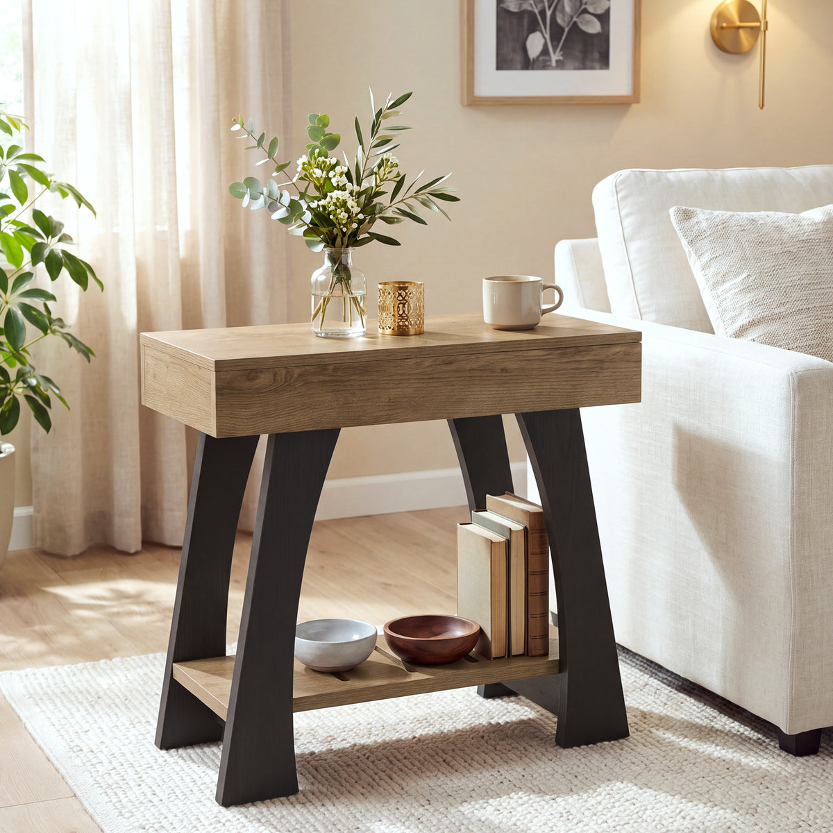 2-Tier Narrow Side Table, Slim End Table for Small Spaces, Living Room