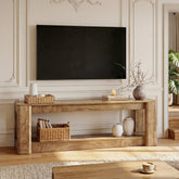 63" Farmhouse TV Stand for 55-75" TVs, Wood Media Console with Open Storage Shelves, Rustic Entertainment Center 3