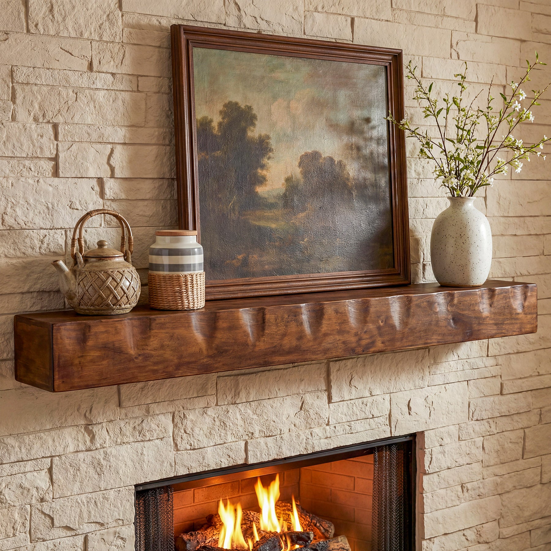 63" Fireplace Mantel Shelf, Solid Wood Wall Floating Mantel Shelf for Over Fireplace