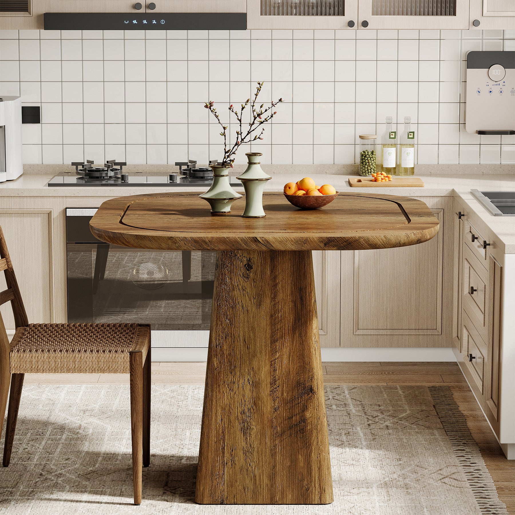 Square Dining Table for 2-4, 31.5" Kitchen Table with Heavy-Duty Pedestal Base