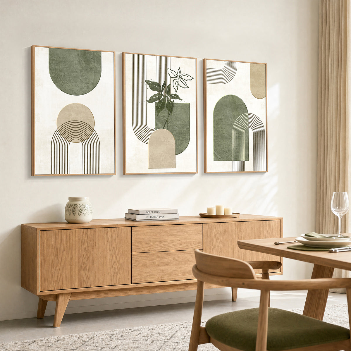 Geometric Modern Abstract Canvas Wall Art, Farmhouse Botanical Leaf Picture Hanging Artwork for Bedroom Bathroom Office Decor