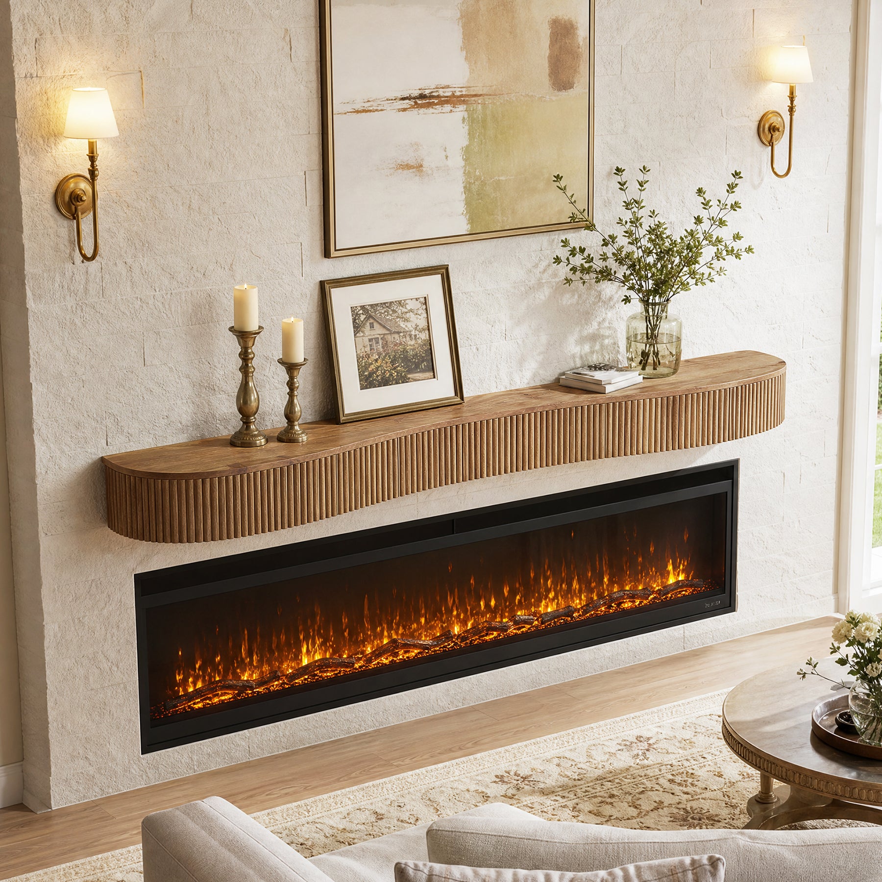70.87" Wood Fireplace Mantel Shelf, Floating Display Shelf for Living Room