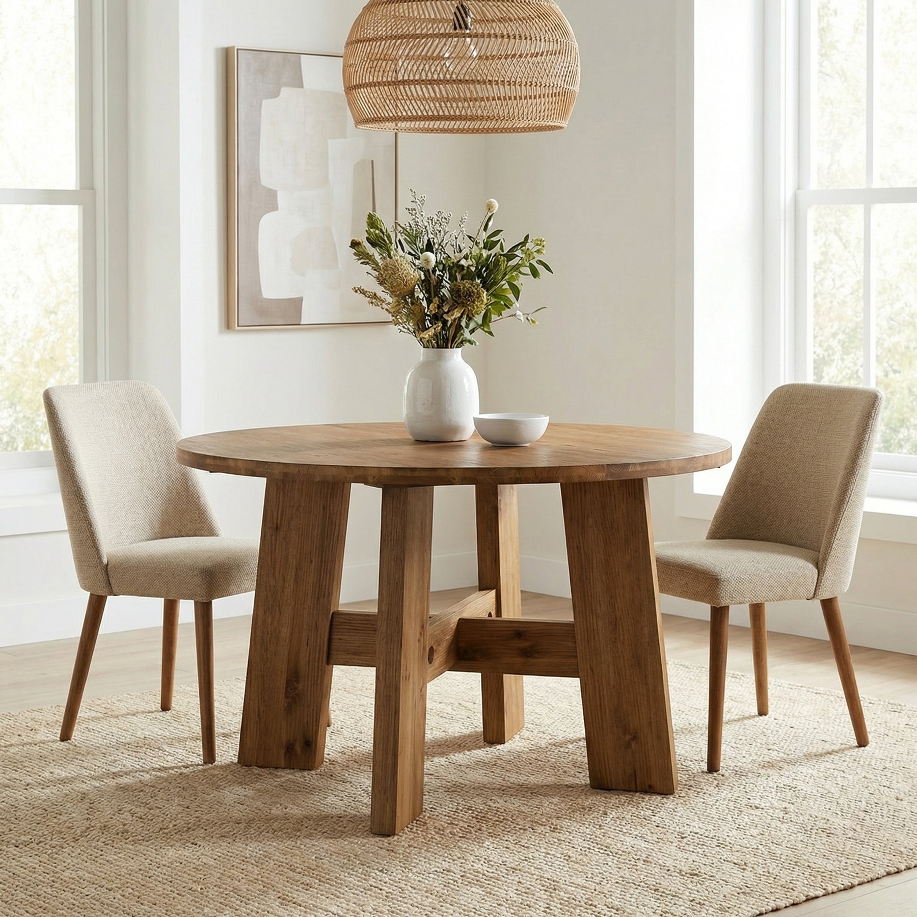 Tribesigns 47-Inch Solid Wood Round Dining Table, Farmhouse Kitchen Table for 4-6 People