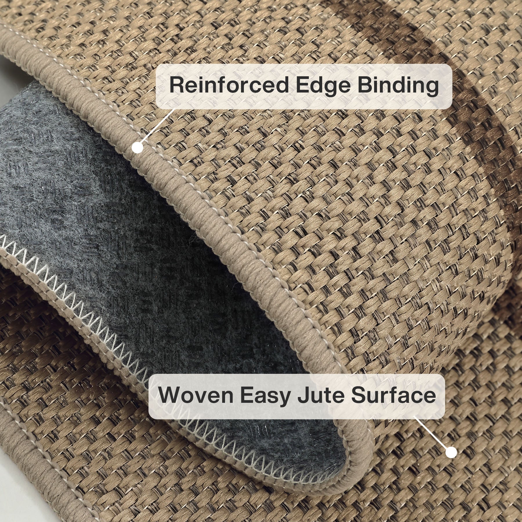 Boho Jute Washable Area Rug, Non-Slip Neutral Abstract, Indoor Outdoor Entryway Kitchen Patio Rug