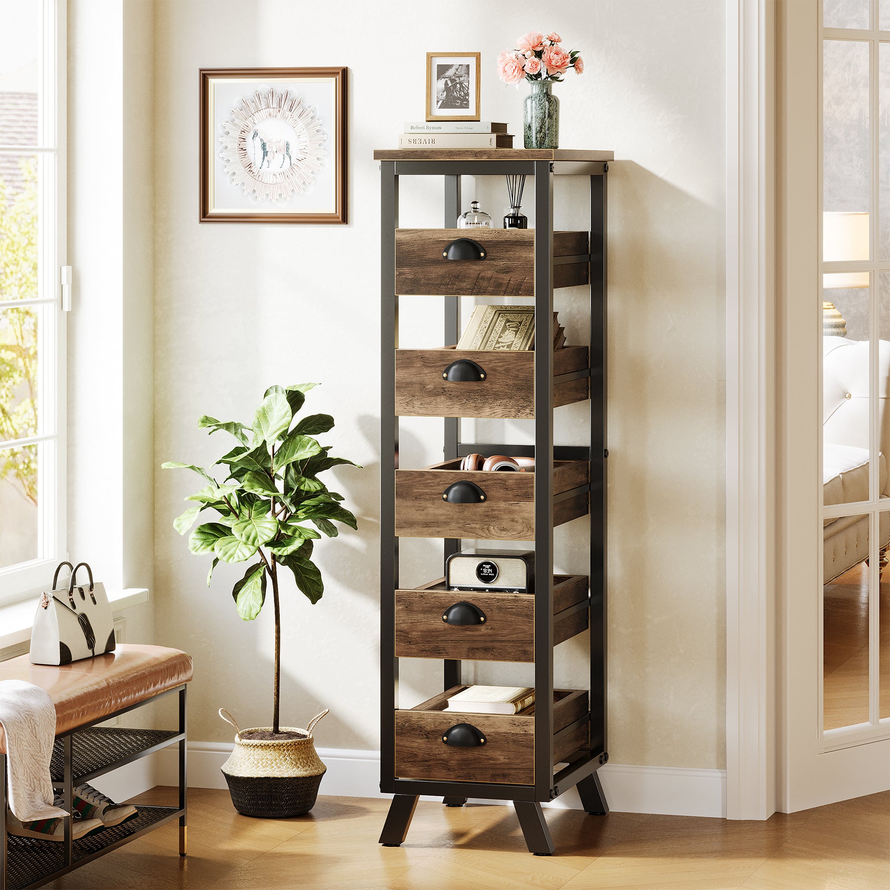 家具 l Rack Tribesigns Wood Storage Rack, 5-Tier Fruit and Vegetable Basket