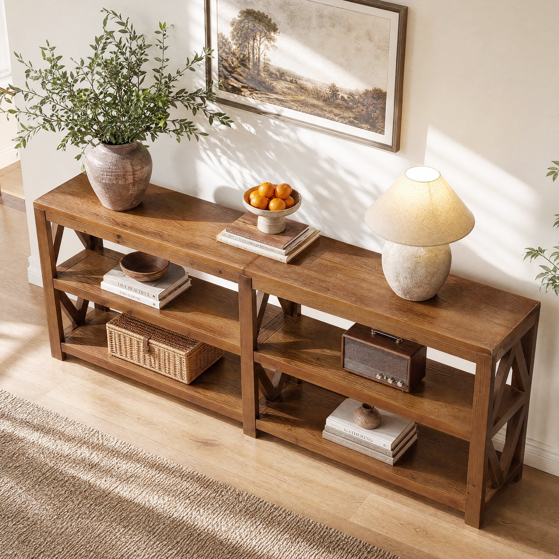 78.7" Solid Wood Console Table, 3-Tier Extra-Long Entryway Sofa Table with Open Storage