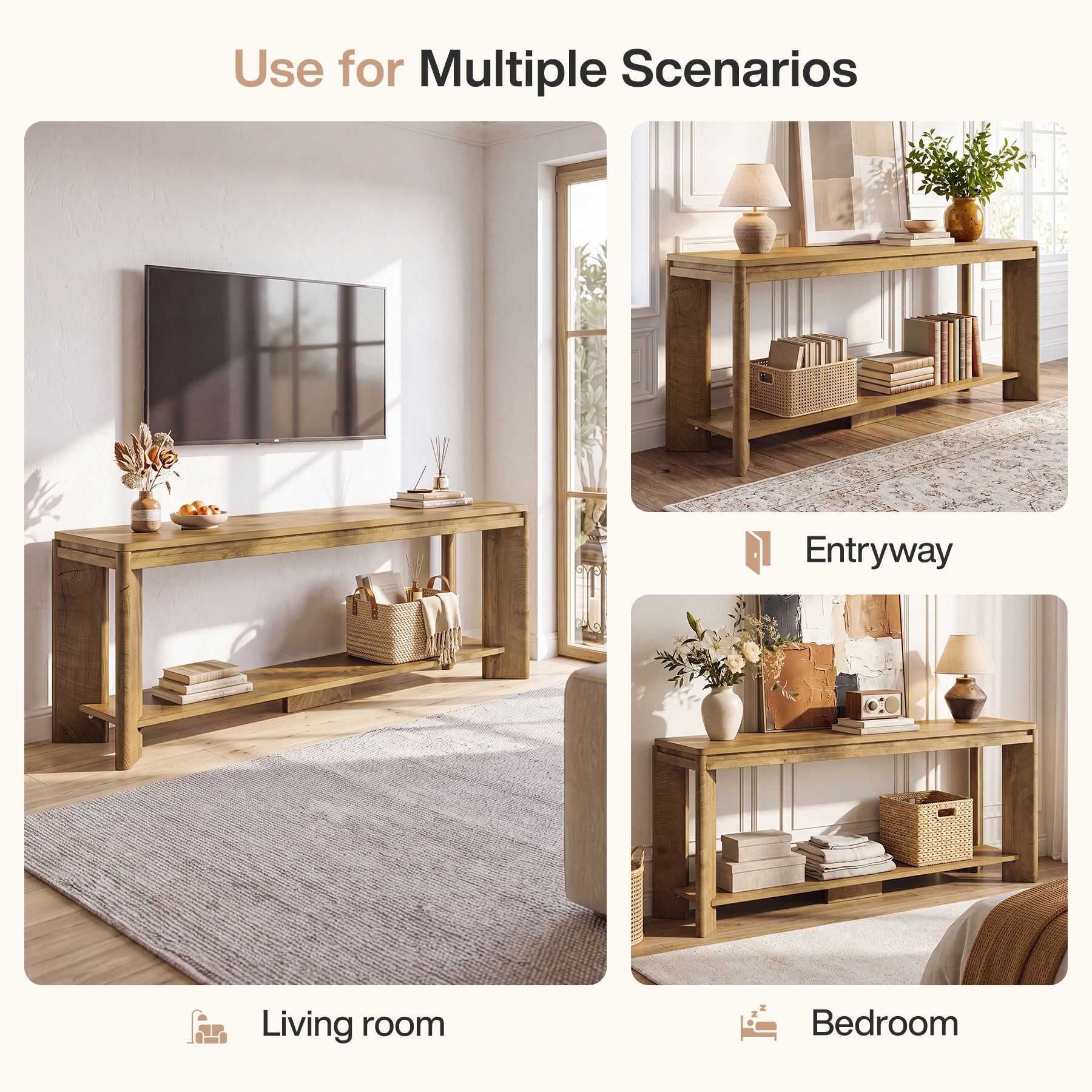 63" TV Stand for TVs up to 70", Entertainment Center with 2-Tier Shelves for Living Room
