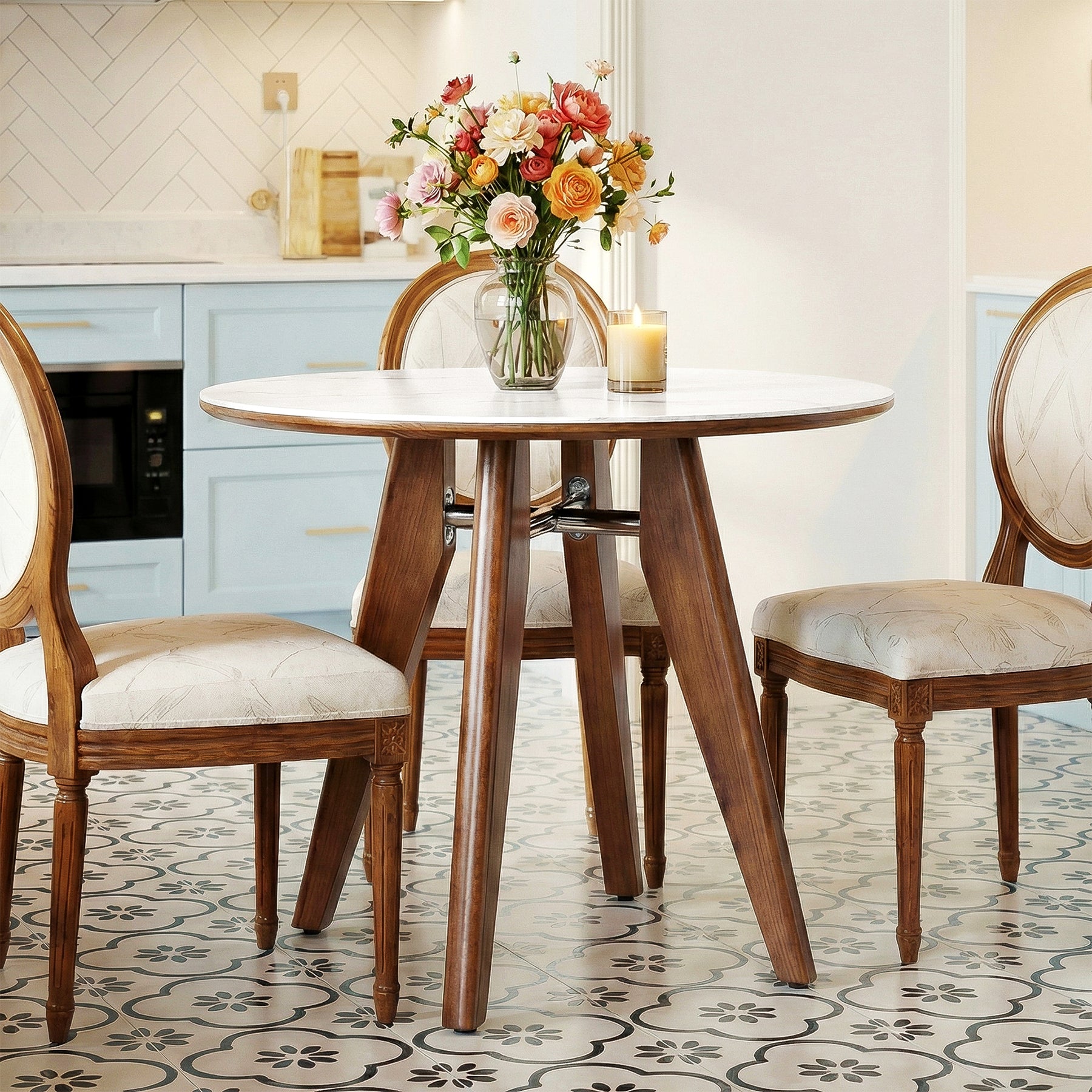 31.5" Round Dining Table, Modern Sintered Stone Kitchen Dinner Table