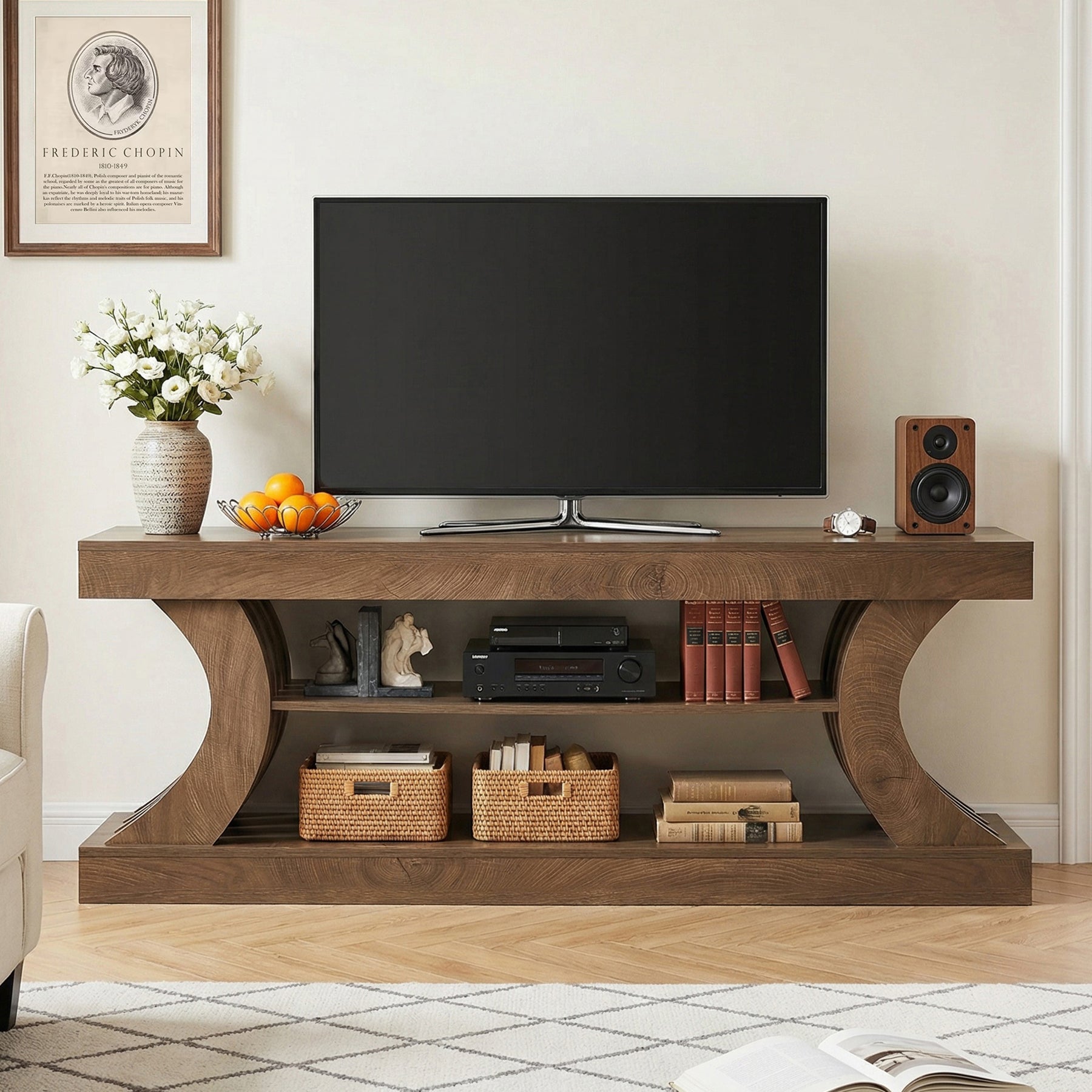 63" TV Stand with 3-Tier Storage Shelf, Entertainment Center for TVs up to 75"