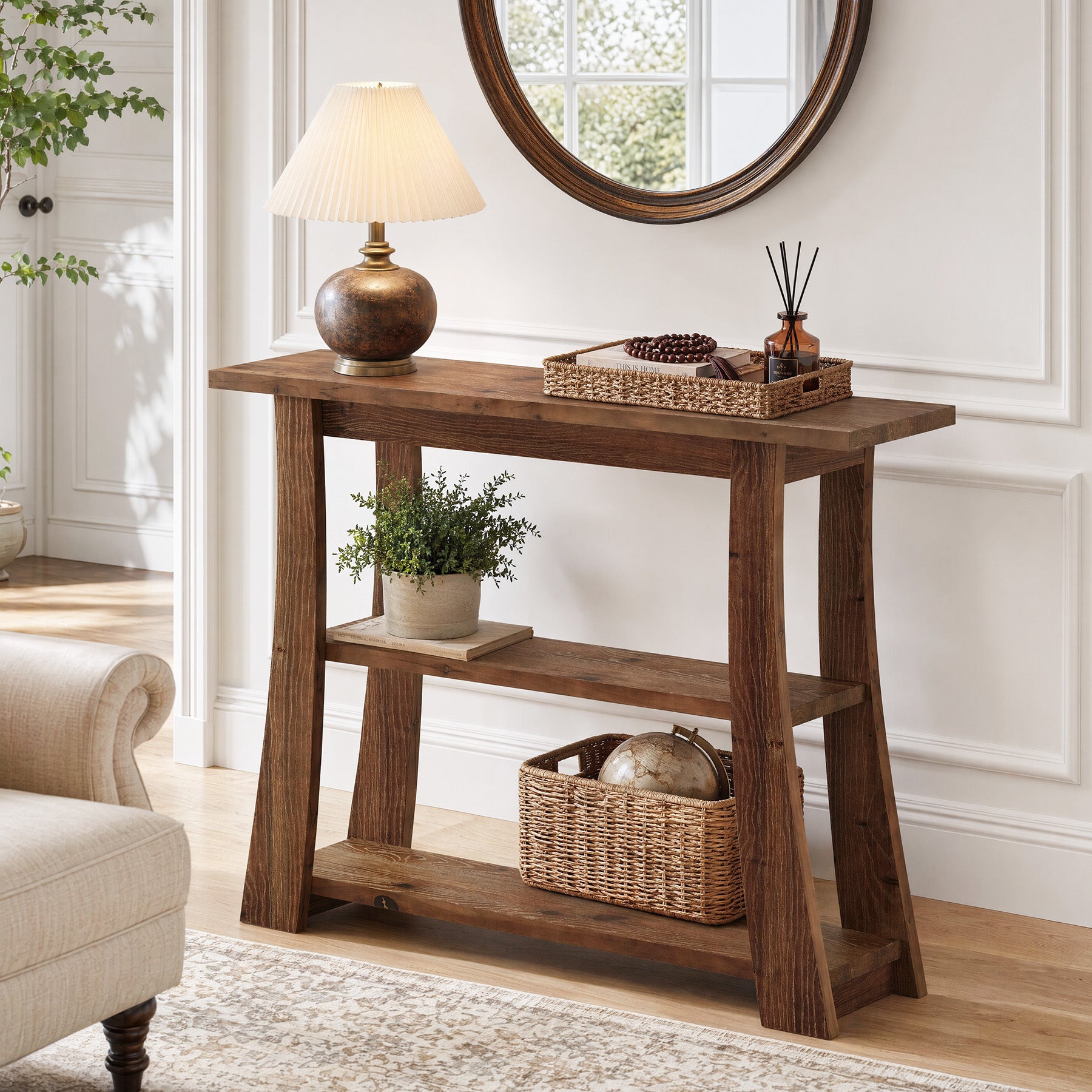 41" Solid Wood Console Table, 3-Tier Narrow Entryway Sofa Table for Living Room Hallway