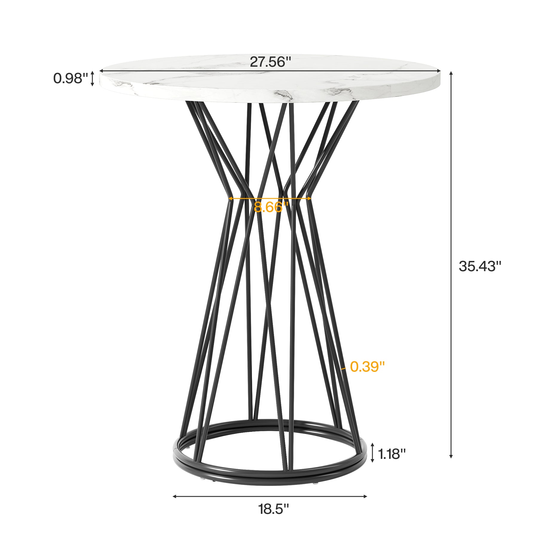 Tribesigns 35.4-Inch Round Bar Table, Faux Marble Bistro Table with Metal Base