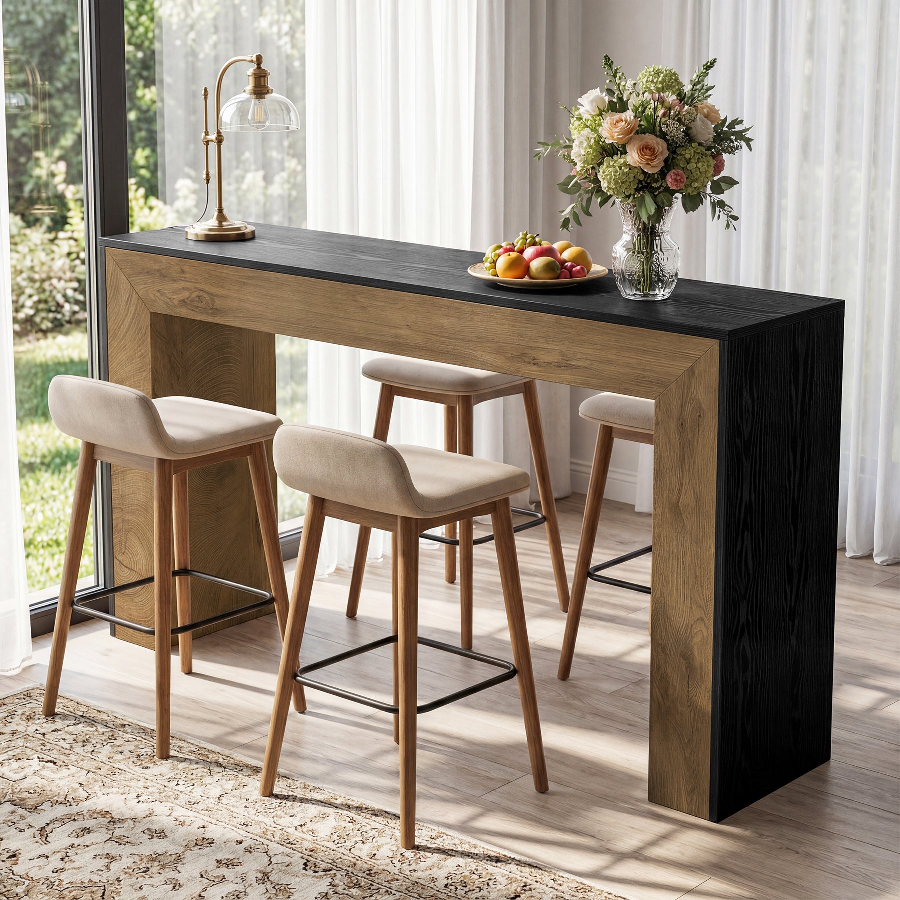 63" Counter Height Bar Table, Modern Industrial High Top Dining Table with Sturdy Base for Kitchen or Home Bar