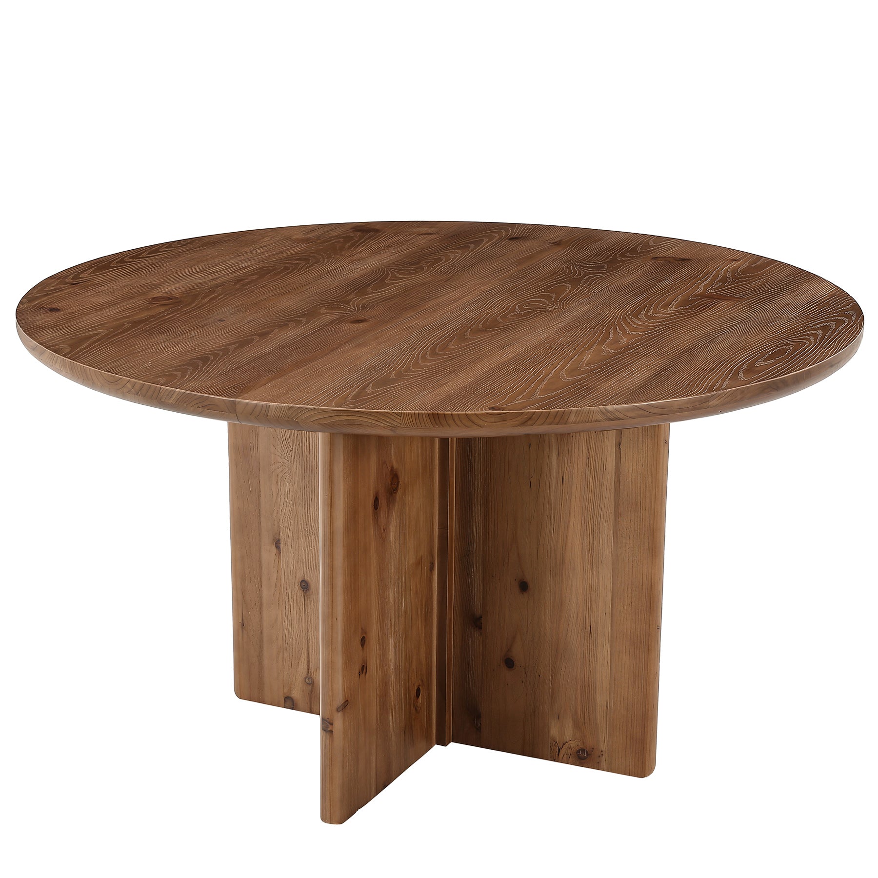 47.2" Round Conference Table, Solid Wood Office Meeting Table with Cross Pedestal Base for 4-6