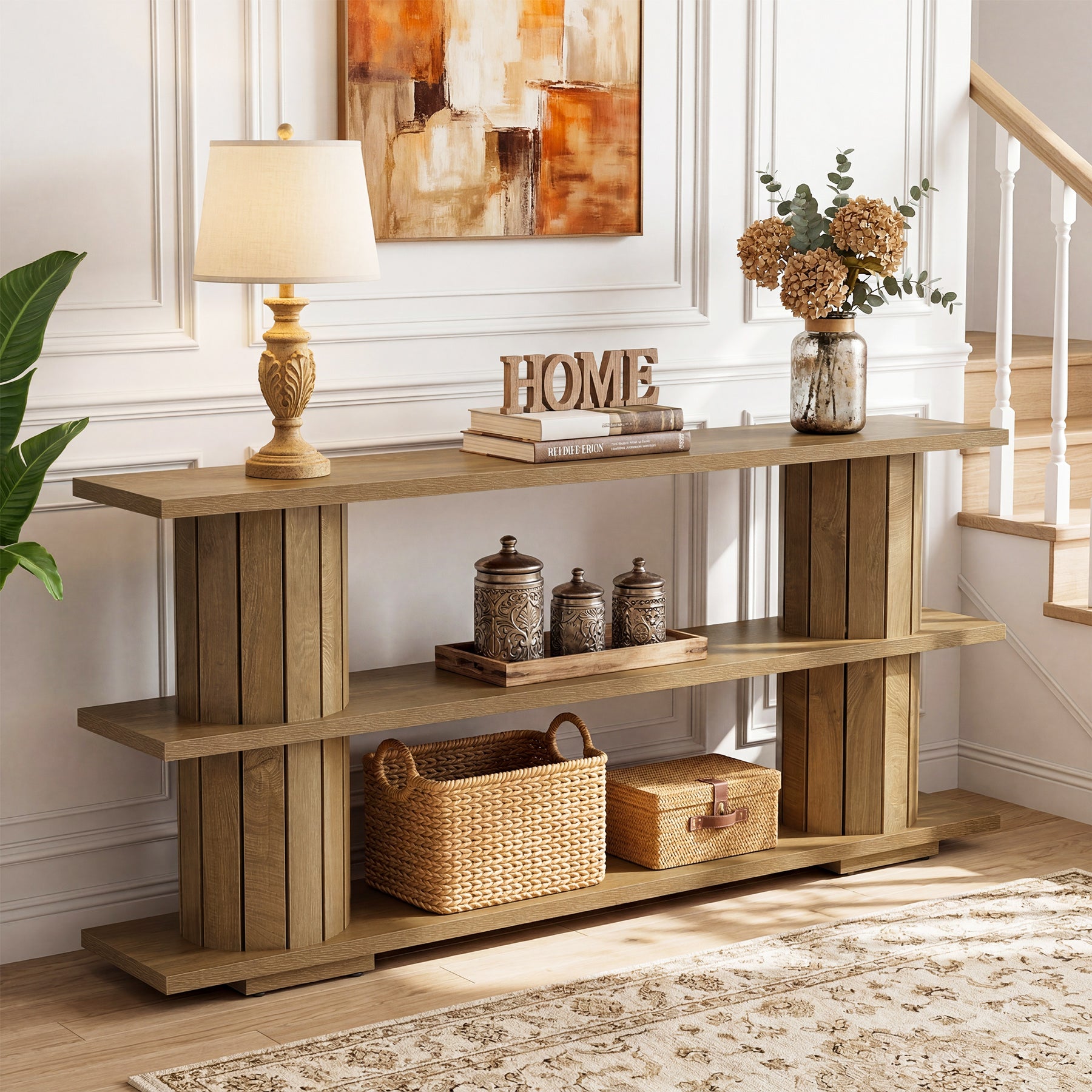 63" Console Table with Storage Shelves, Long Narrow Entryway Sofa Table with 3-Tier Shelving