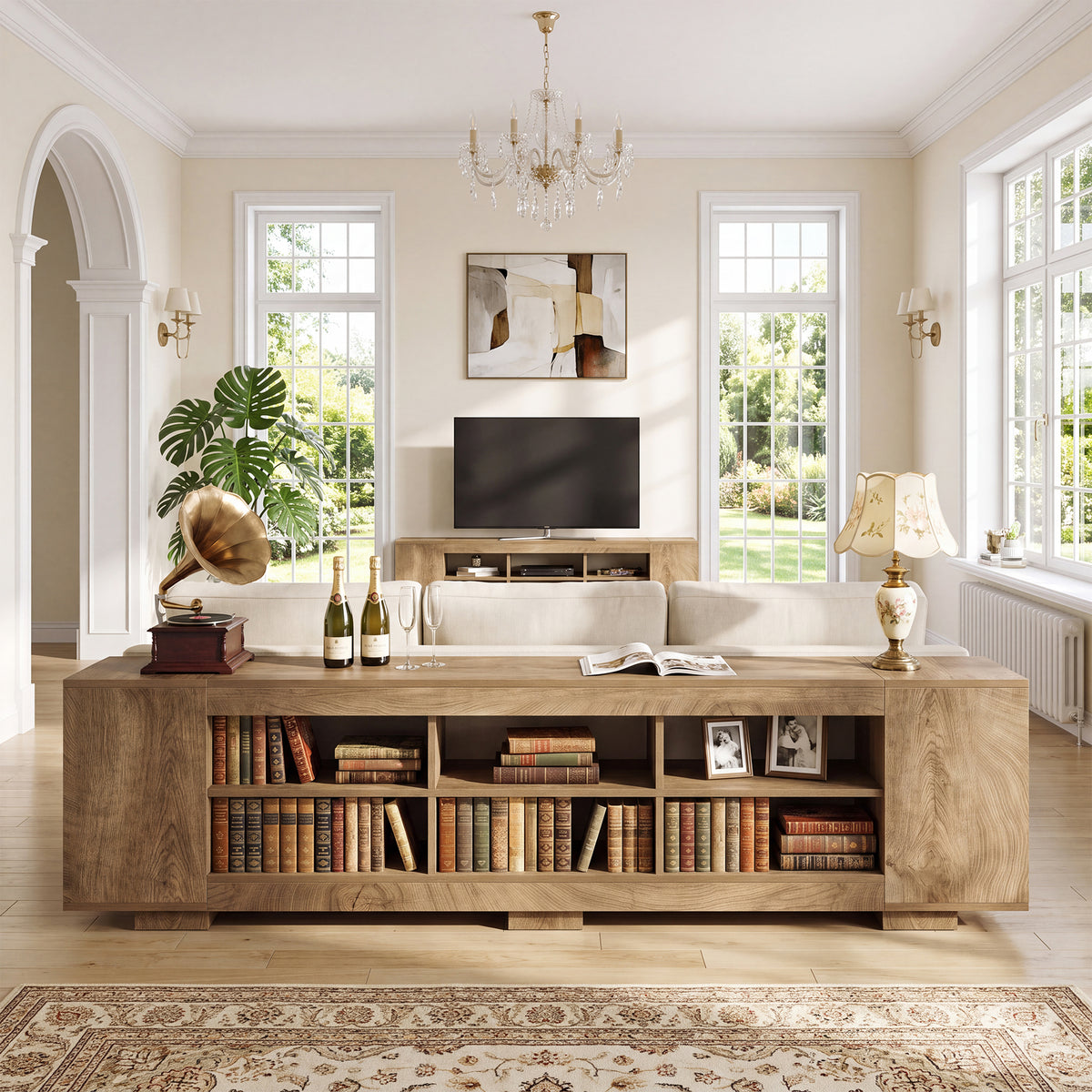 78.7" Long Low Bookcase, 3-Tier Horizontal Bookshelf with 10 Storage Cubbies for Home Office