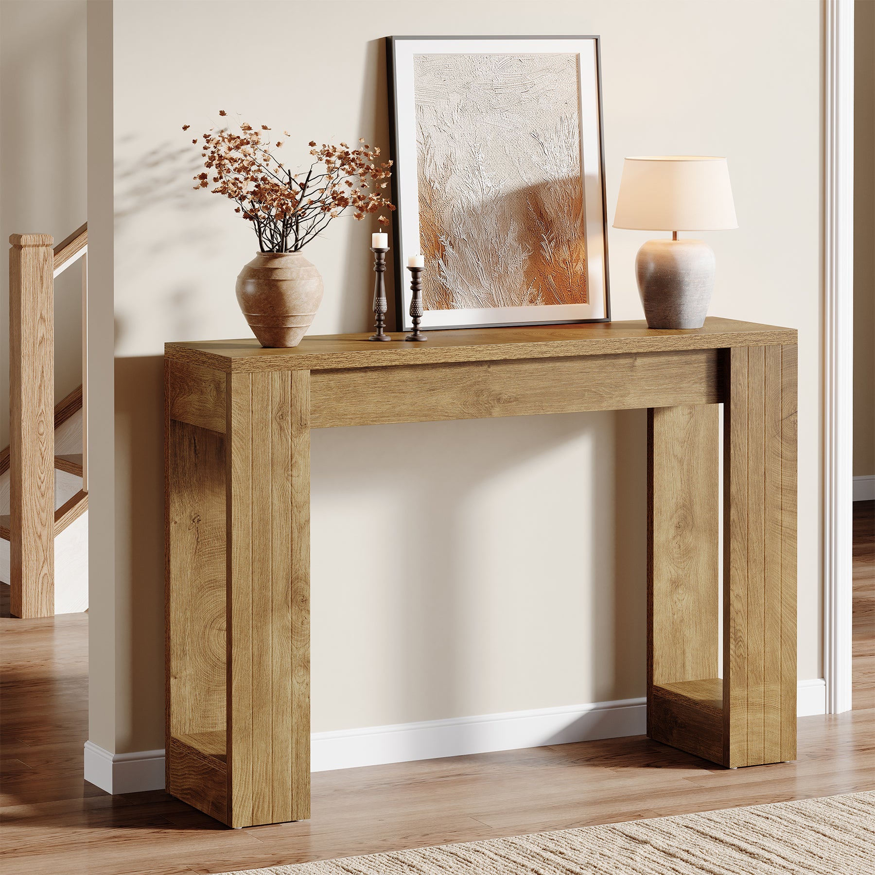 41.3" Modern Farmhouse Console Table – Rectangular Sofa Table with Double Wooden Base for Entryway, Hallway, or Living Room