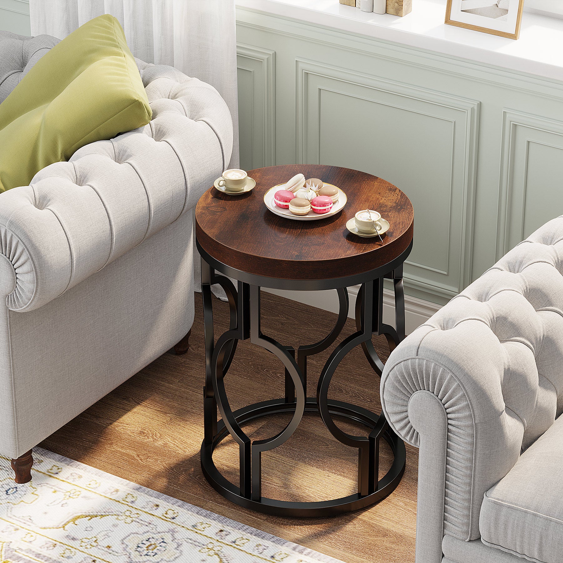 Small Round End Table with Industrial Metal Frame - Thumbnail 2