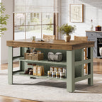 55" Kitchen Island, Breakfast Counter with Seating and Storage Shelves