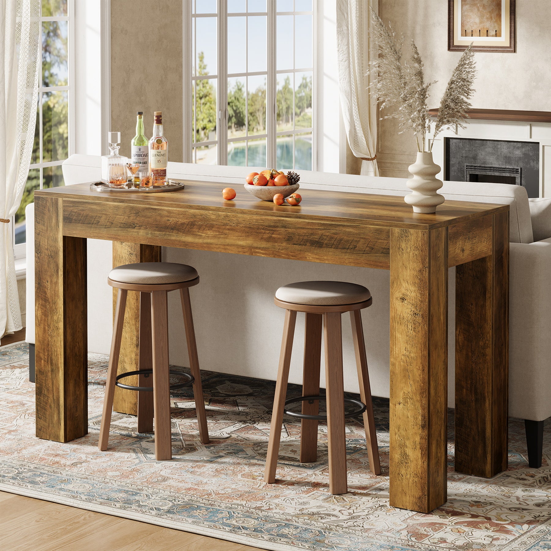 63" Bar Table, Wood Bar Height Pub Table Home Bar Unit - Thumbnail 3