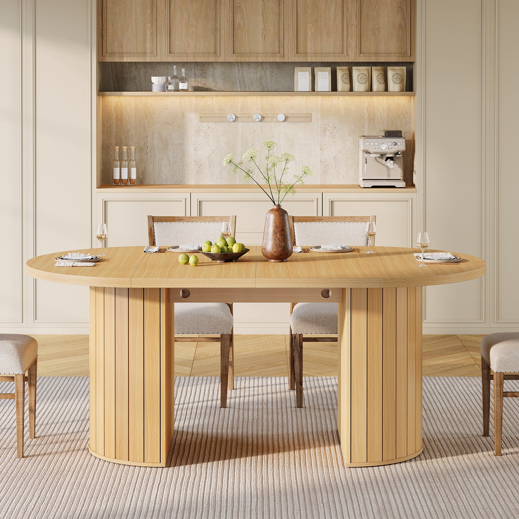 63" Dining Table for 4-6, Oval Dining Room Dinner Table for Kitchen