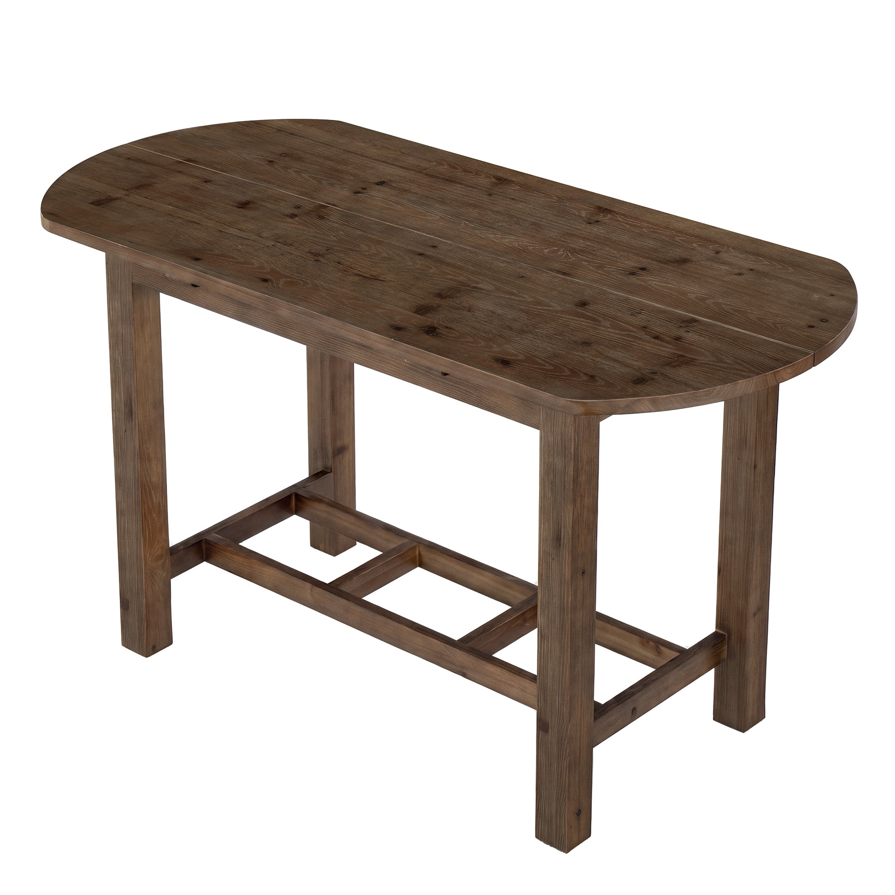63" Solid Wood Bar Table, Oval Counter Height Pub Table with Footrest