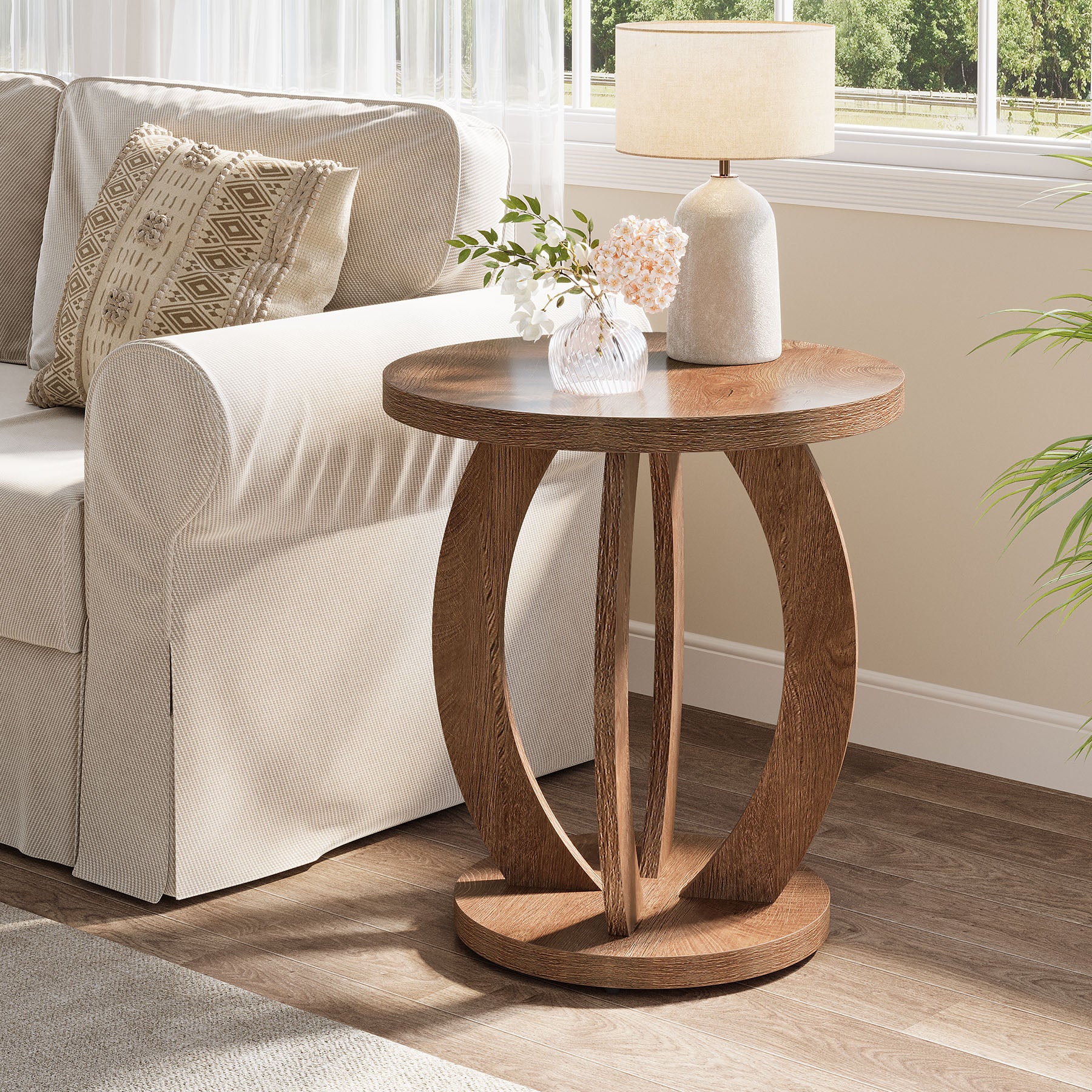 Round End Table, Accent Side Table with Storage for Small Space