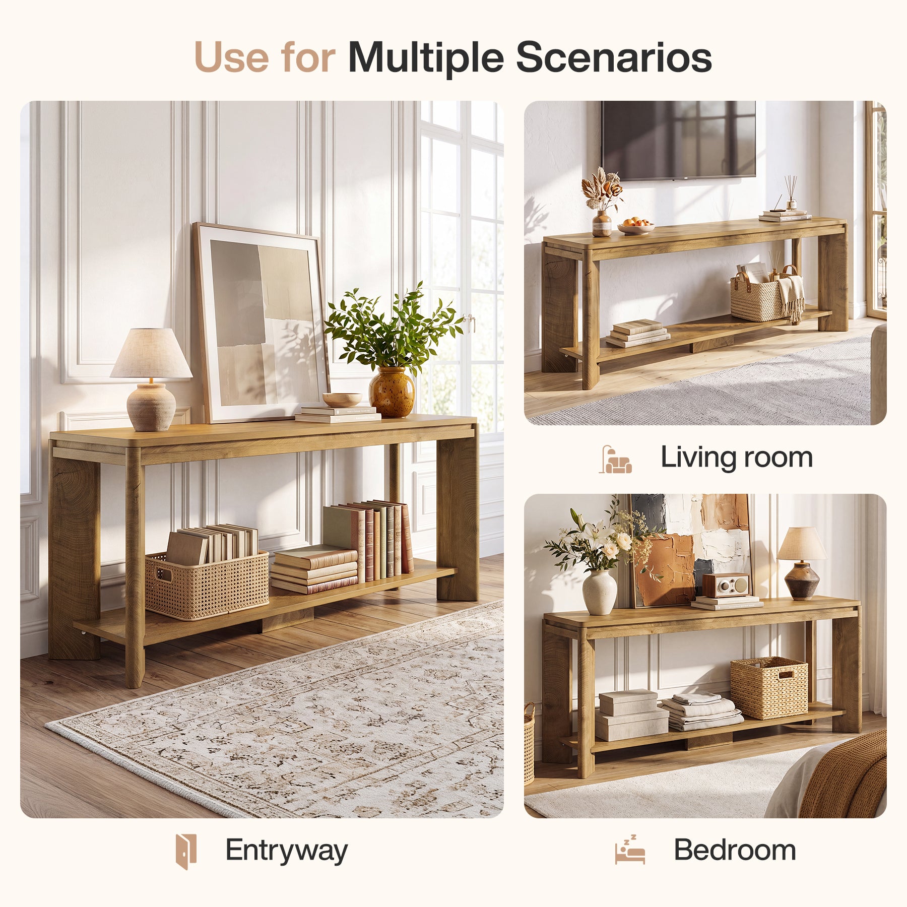 63" Console Table, 2-Tier Sofa Entryway Table with Storage for Hallway, Living Room