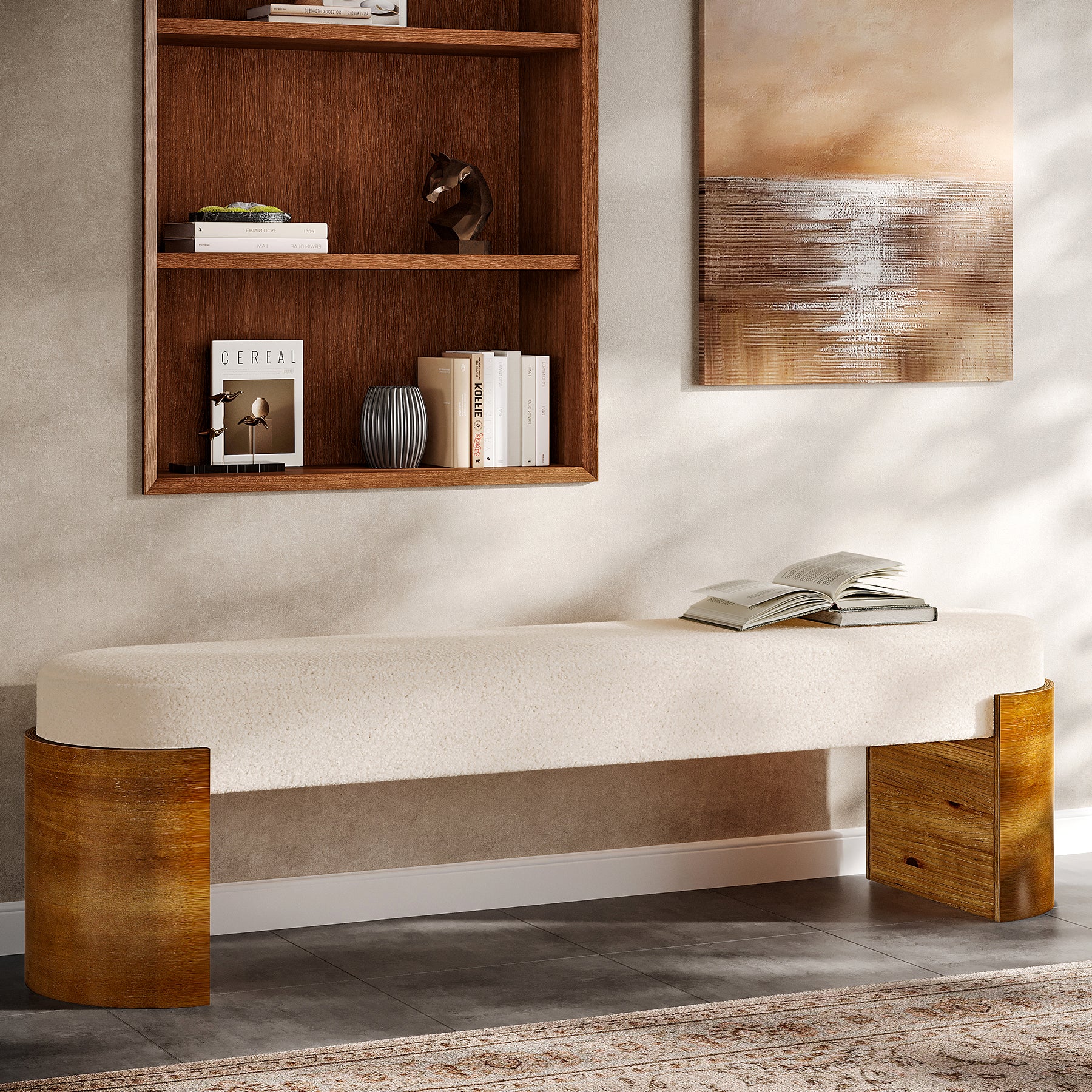 59" Upholstered Entryway Bench, Modern Shoe Bench End of Bed Bench