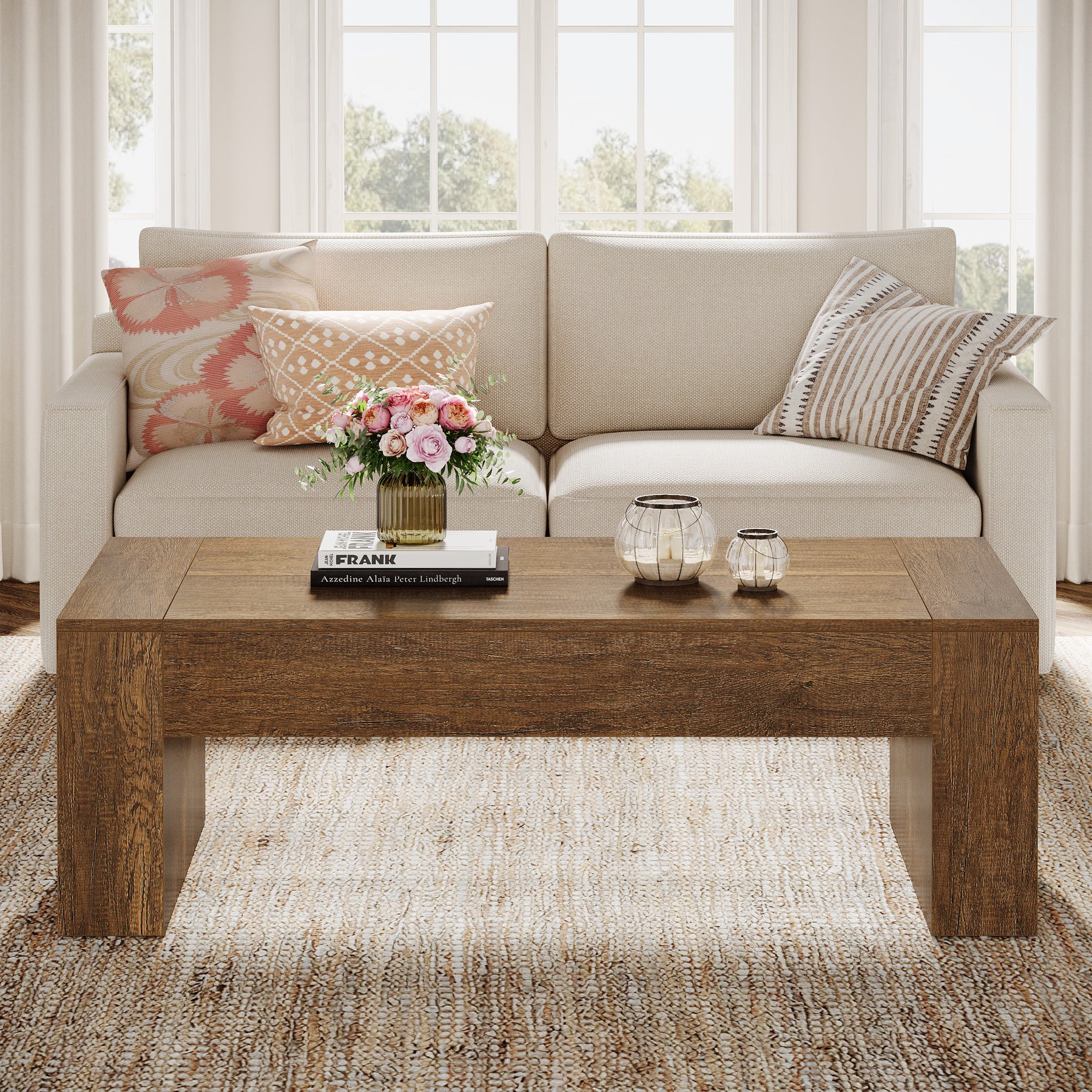 51" Coffee Table, Wood Center Table Simple Cocktail Tea Table