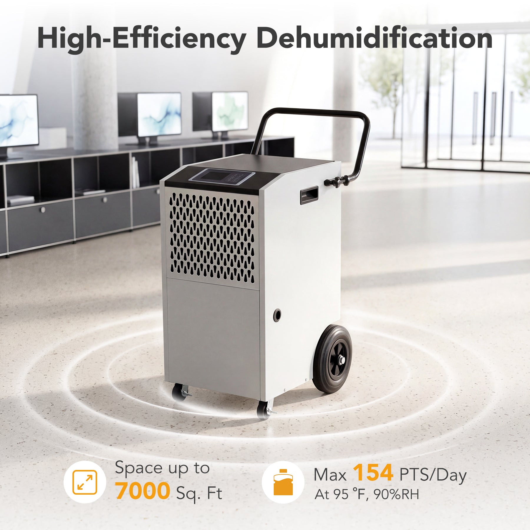 154 Pints Commercial Dehumidifier with Pump & Drain Hose for Up to 7000 Sq. Ft Large Spaces, Auto Defrost
