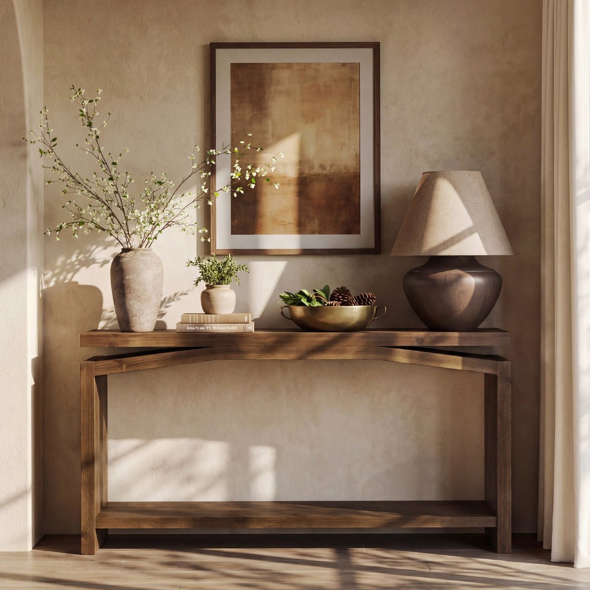 63" Solid Wood Console Table with Storage Shelf, Farmhouse Entryway & Sofa Table for Hallway or Behind Couch