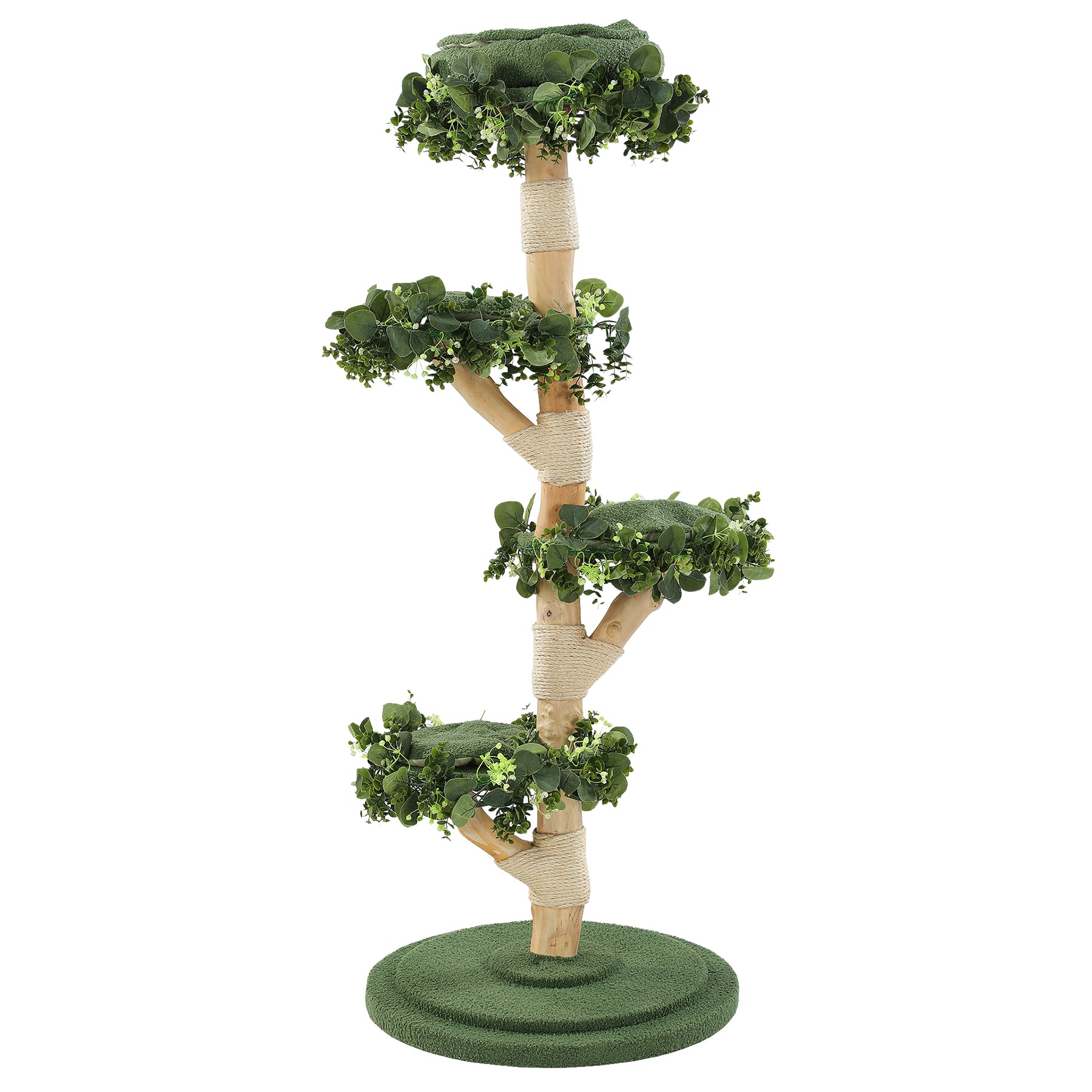 Solid Wood Cat Tree, 59.06" Tall Cat Tower with Sisal Scratching Posts, Washable & Removable Cushions