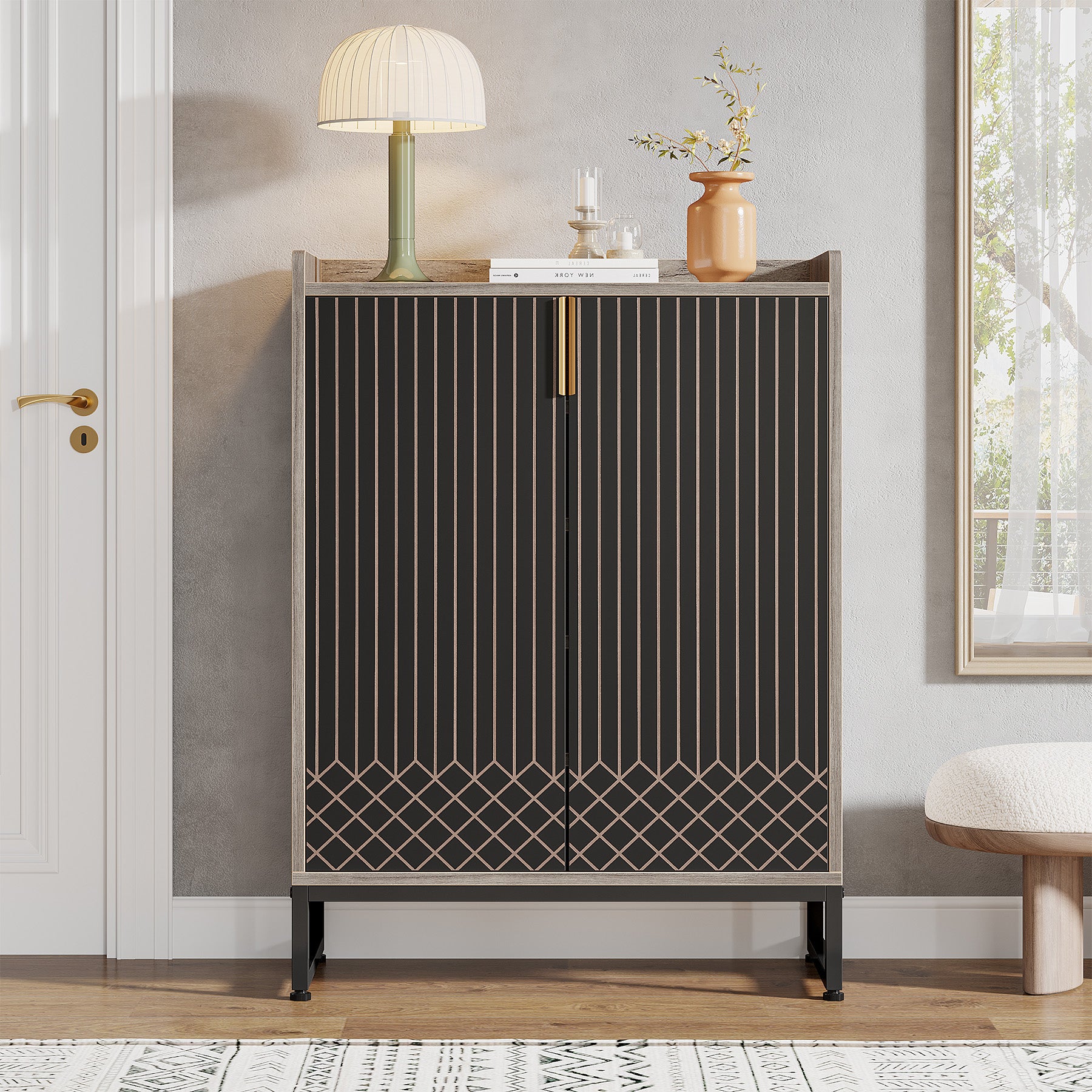 5-Tier Shoe Cabinet with Doors, Freestanding Wood Shoe Organizer for Entryway