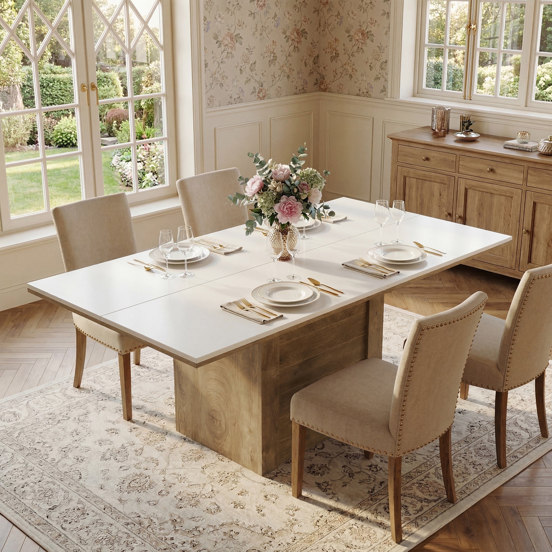 Tribesigns 55" Rectangular Dining Table, Farmhouse Kitchen Table for 4-6 People