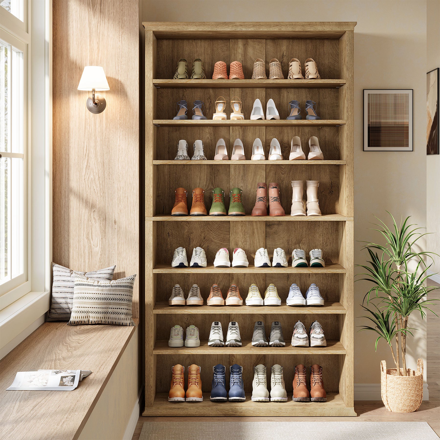 8-Tier Tall Shoe Rack, Farmhouse Footwear Organizer Storage Shelf for 40 Shoes