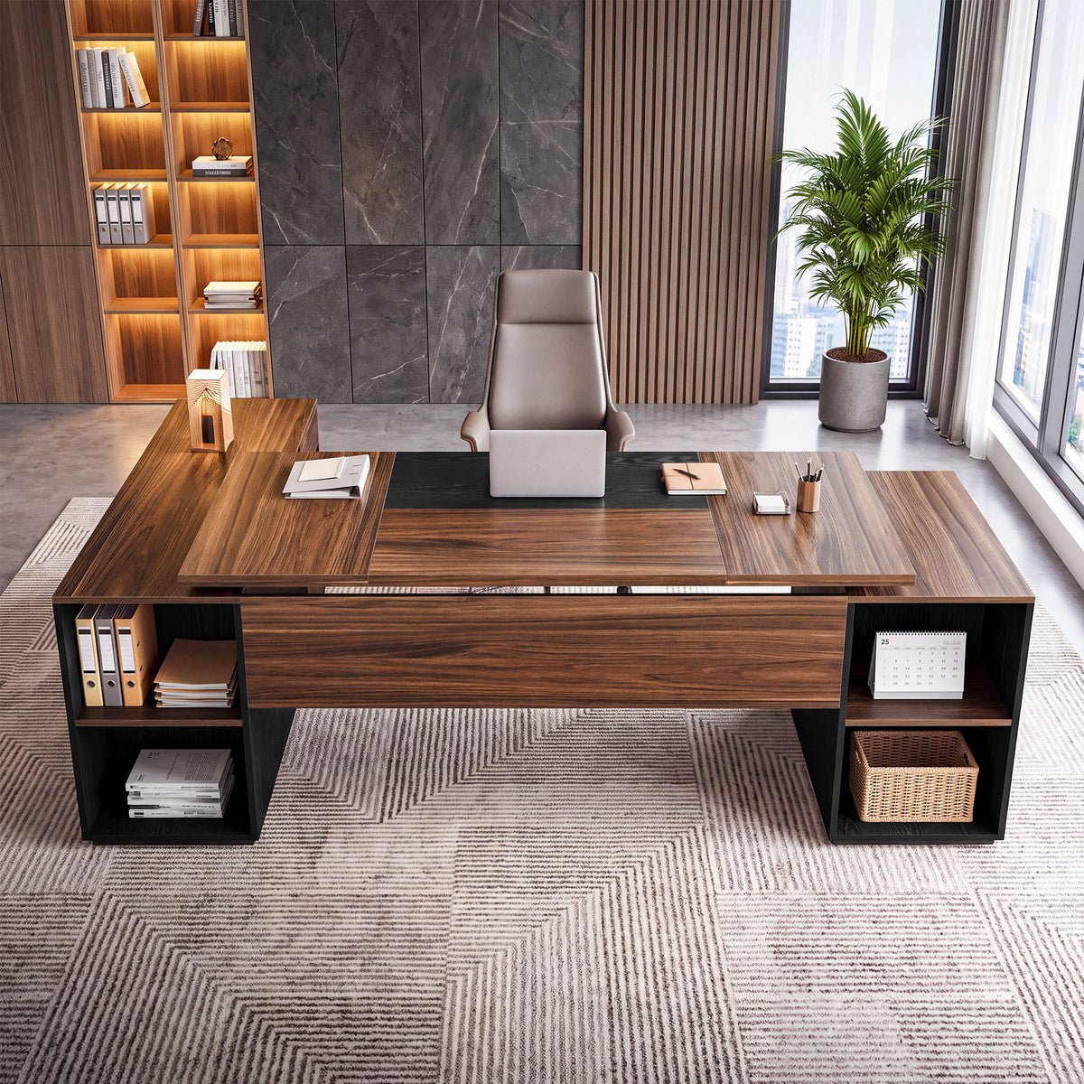 78.7" L-Shaped Executive Desk, Large Office Computer Desk with Drawer & 55" Cabinet