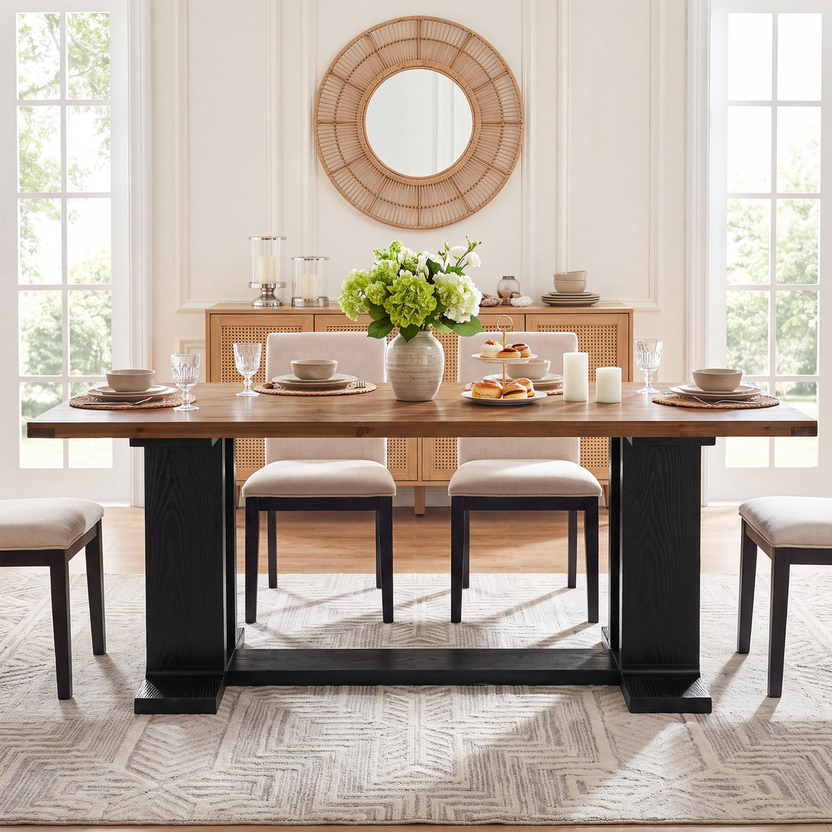 63" Farmhouse Solid Wood Dining Table for 4-6, Rectangular Kitchen Table