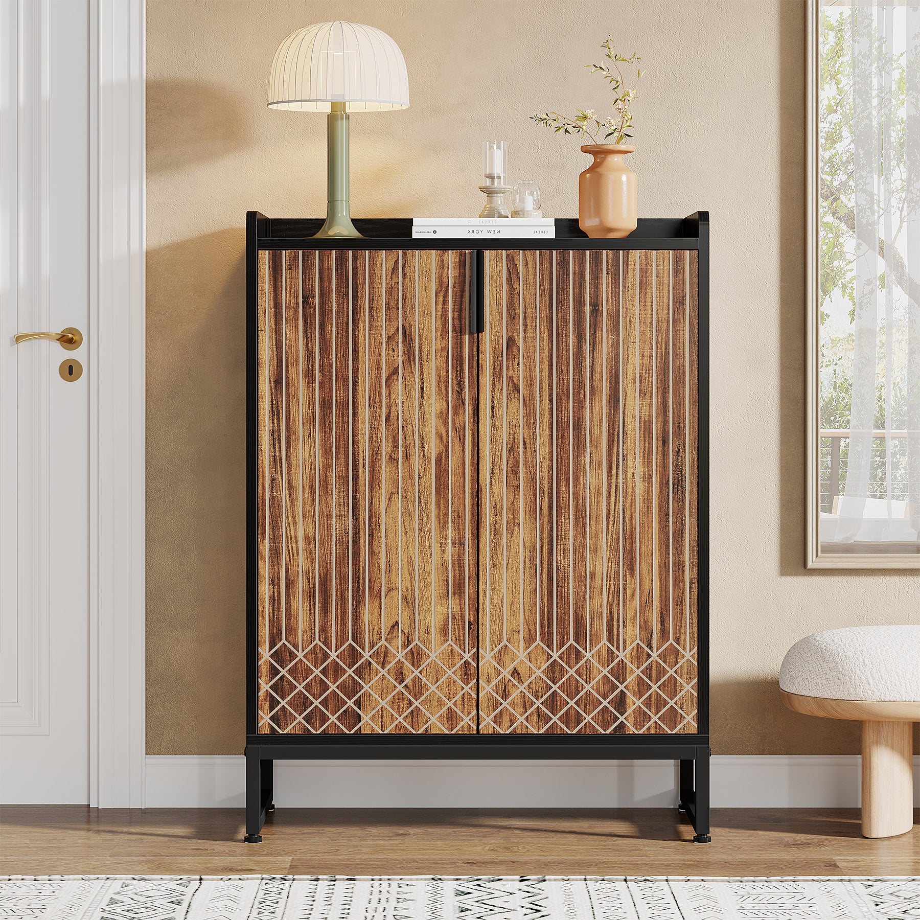 5-Tier Shoe Cabinet with Doors, Freestanding Wood Shoe Organizer for Entryway